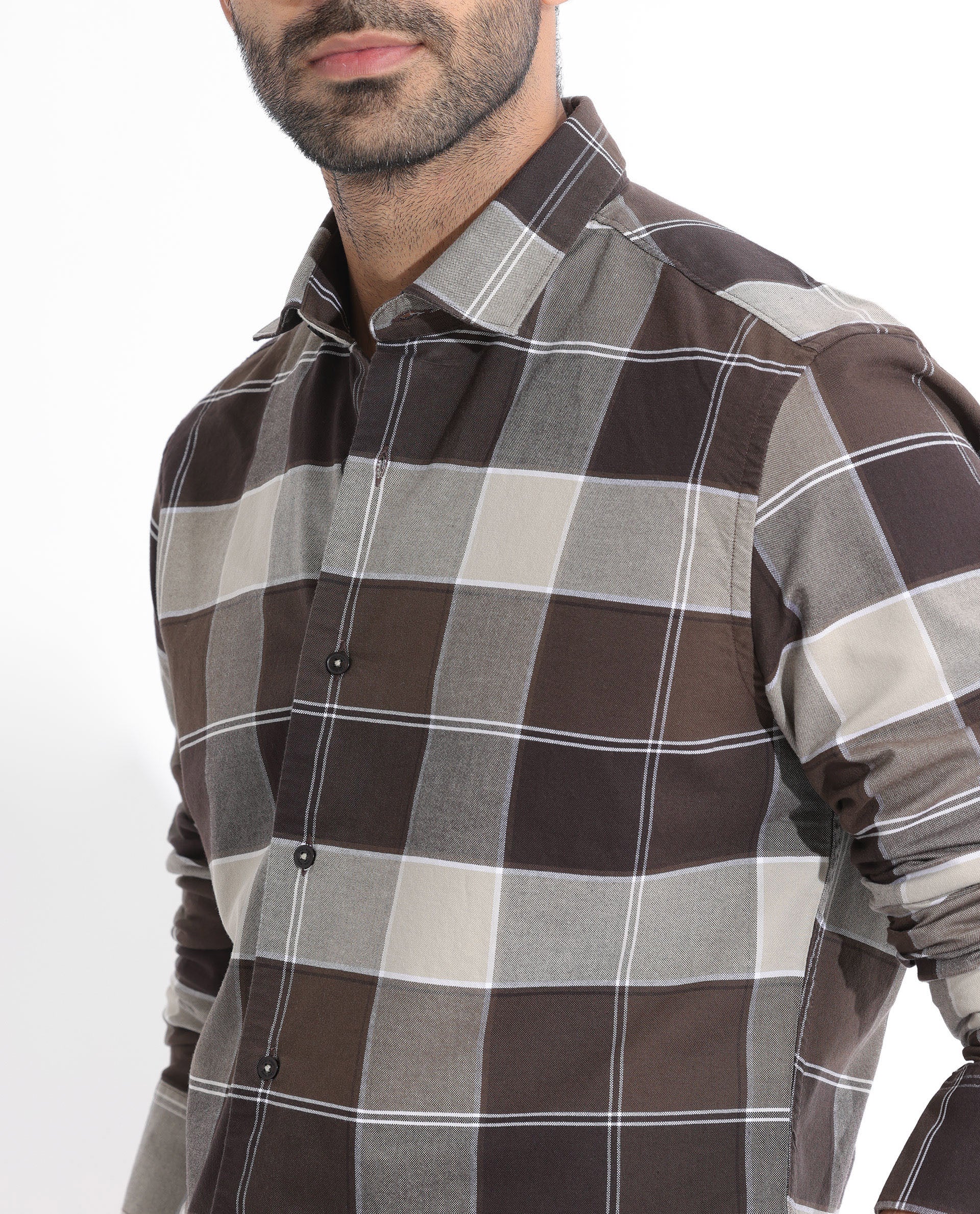 Rare Rabbit Men's Newton Dark Brown Cotton Checked Print Regular Fit Full Sleeve Collared Shirt - Image 5