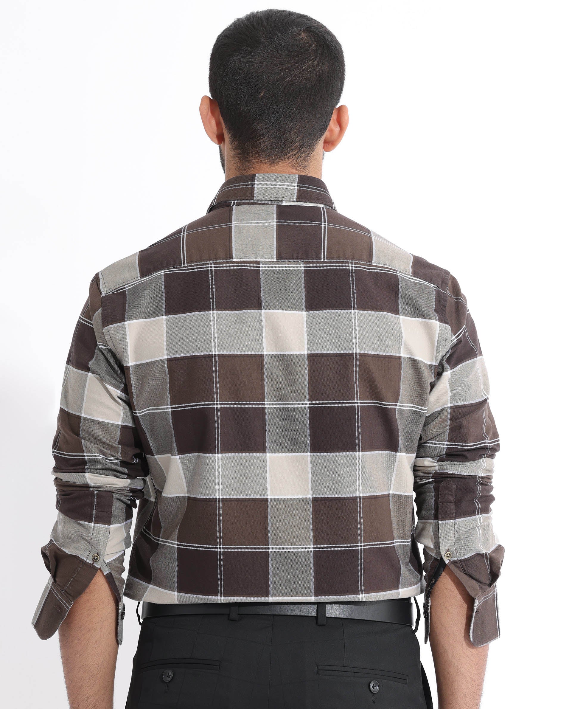 Rare Rabbit Men's Newton Dark Brown Cotton Checked Print Regular Fit Full Sleeve Collared Shirt - Image 8