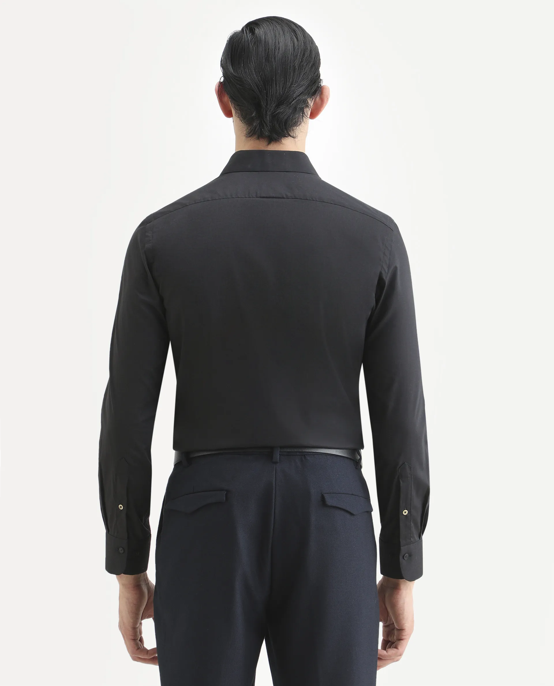 Rare Rabbit Men's Newton 25 Black Cotton Blend Plain Regular Fit Full Sleeve Collared Shirt - Image 7