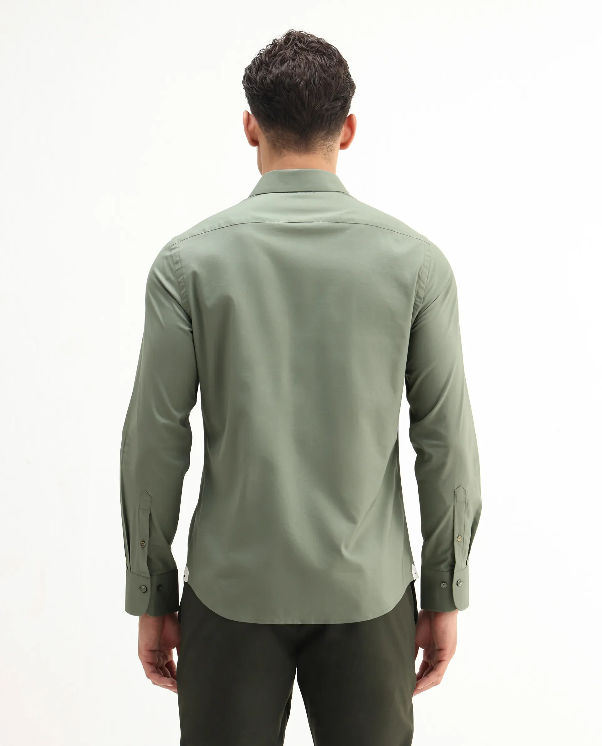 Rare Rabbit Men's Newton 25 Olive Cotton Blend Plain Regular Fit Full Sleeve Collared Shirt - Image 7