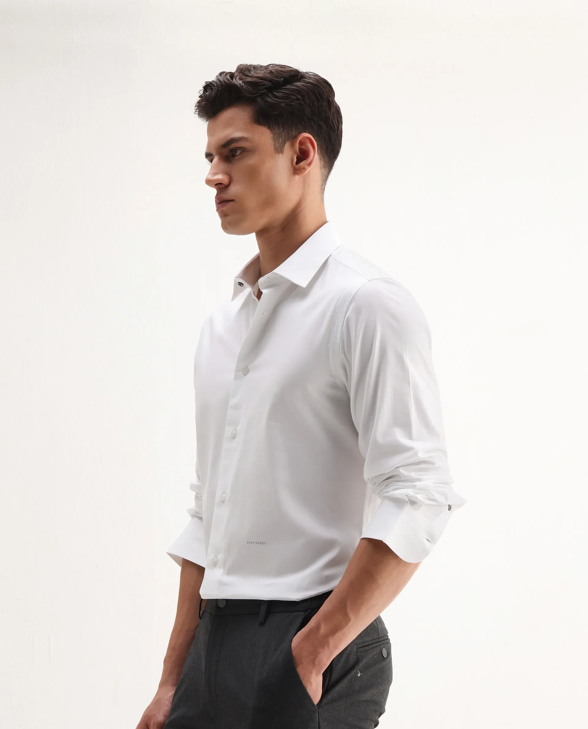 Rare Rabbit Men's Newton 25 White Cotton Blend Plain Regular Fit Full Sleeve Collared Shirt - Image 5