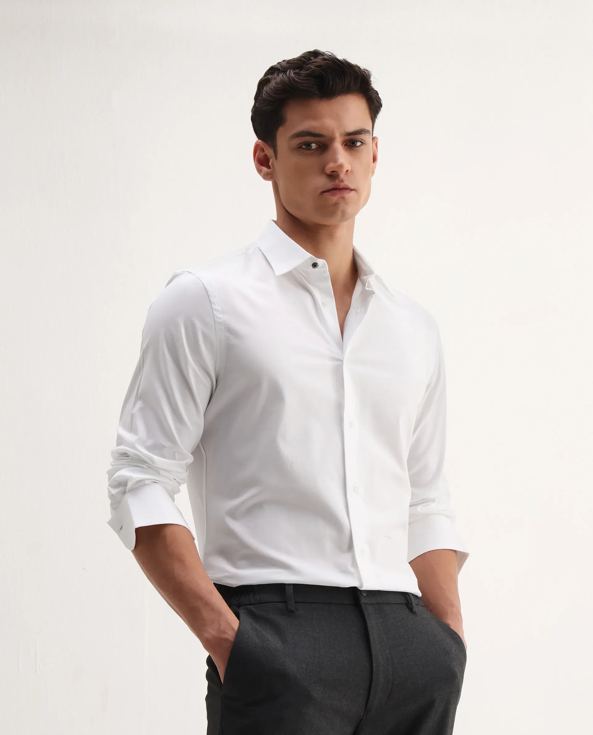 Rare Rabbit Men's Newton 25 White Cotton Blend Plain Regular Fit Full Sleeve Collared Shirt - Image 6