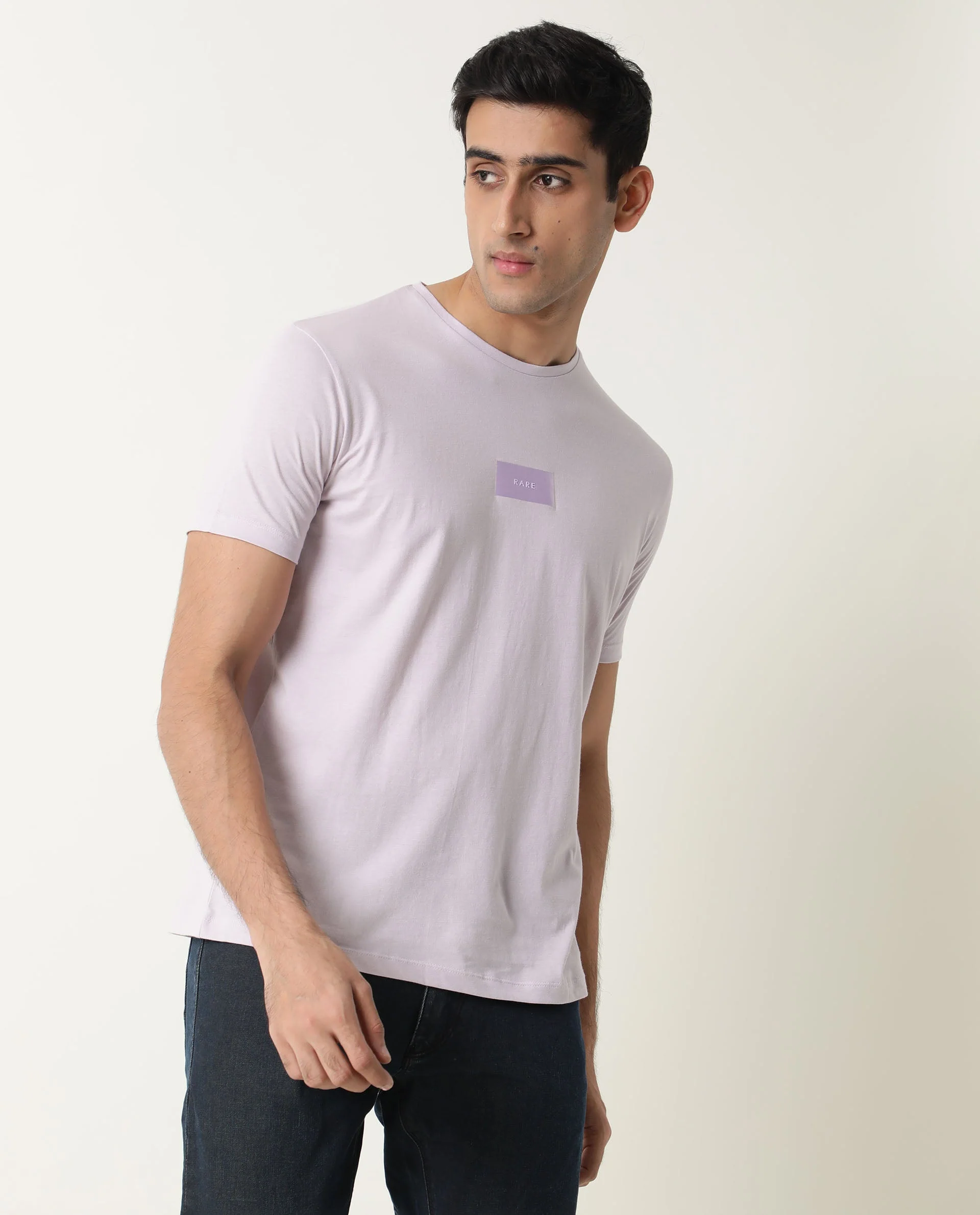 Rare Rabbit Men's Nex Purple Cotton Graphic Print Slim Fit Half Sleeve Crew Neck T-Shirt