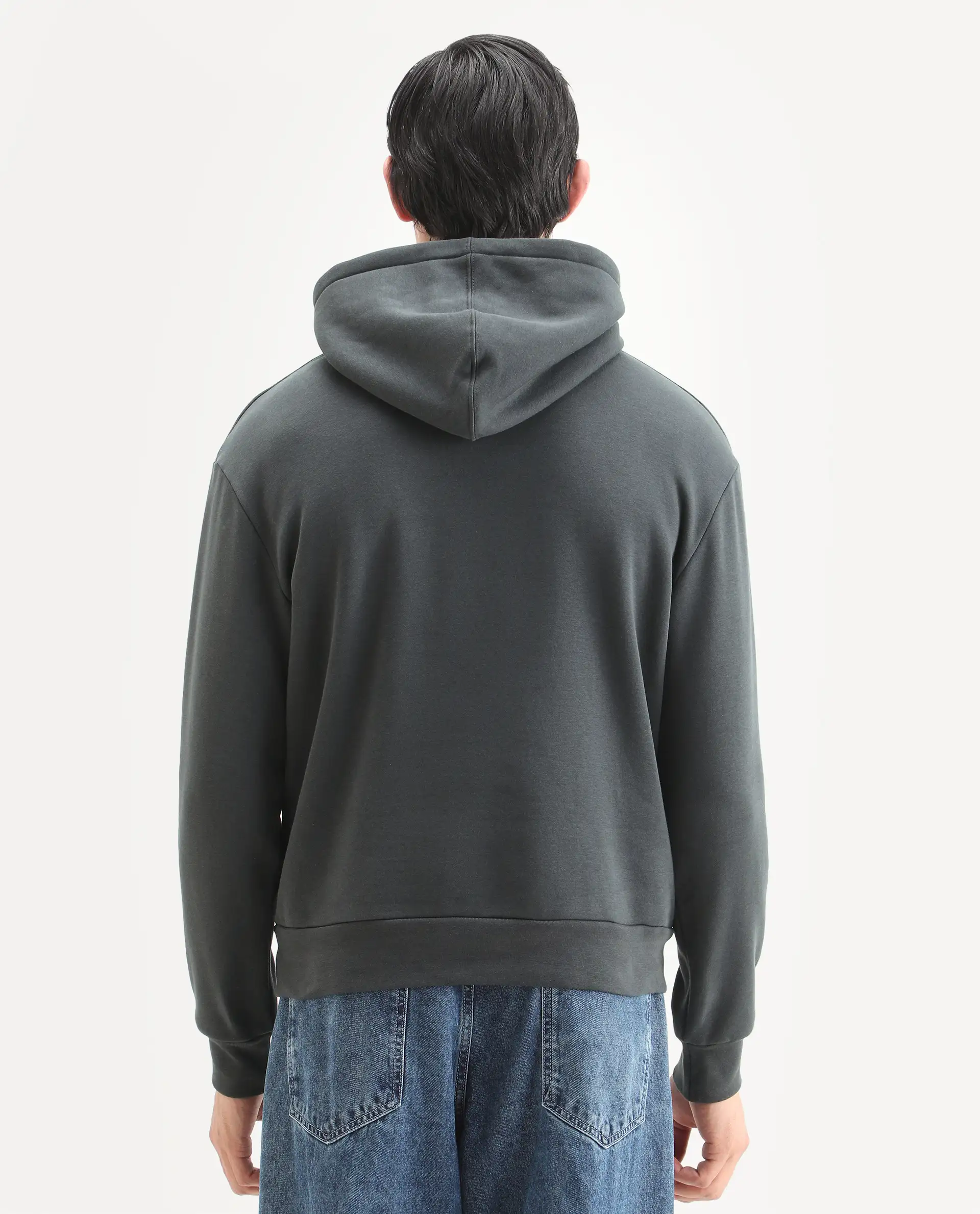 Rare Rabbit Men's Nexa Dark Grey Cotton Blend Graphic Print Relaxed Fit Full Sleeve Hooded Sweatshirt - Image 7