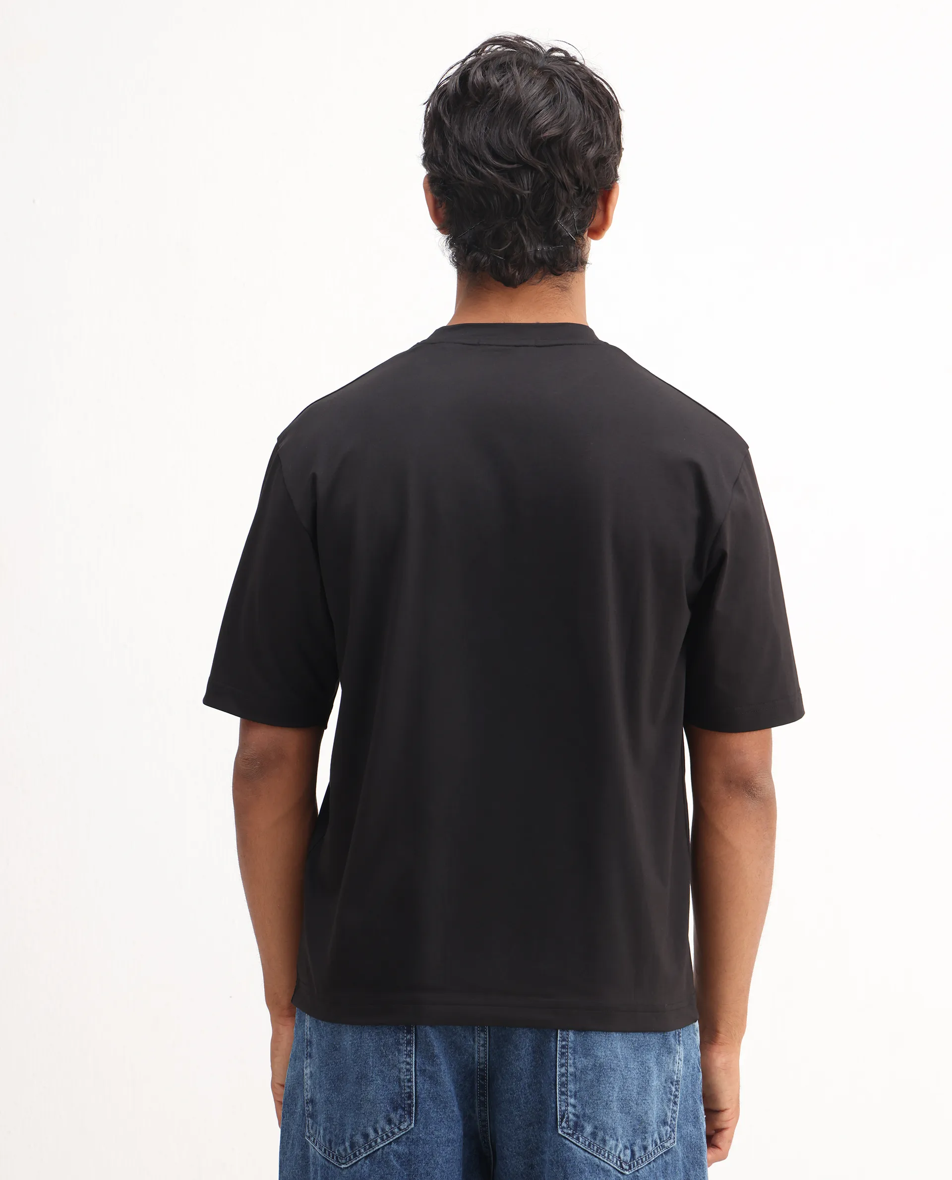 Rare Rabbit Men's Nexat Black Cotton Blend Graphic Print Regular Fit Half Sleeve Crew Neck T-Shirt - Image 7