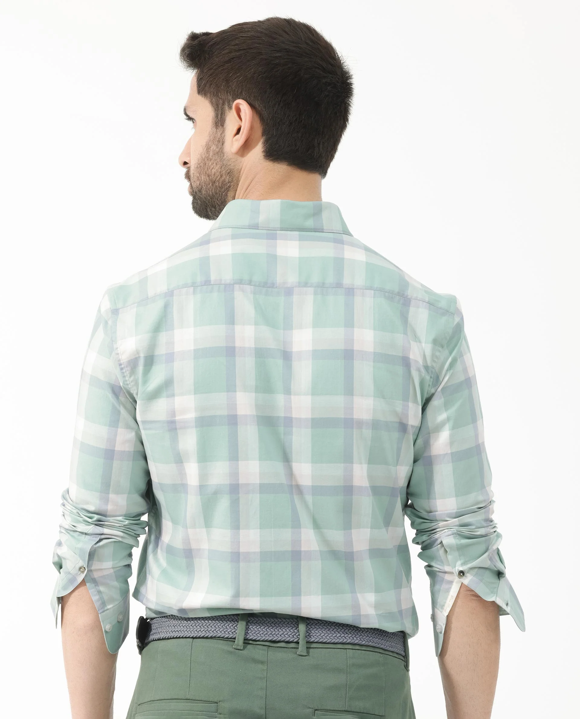 Rare Rabbit Men's Nexi Dusky Green Cotton Checked Print Regular Fit Full Sleeve Collared Shirt - Image 10