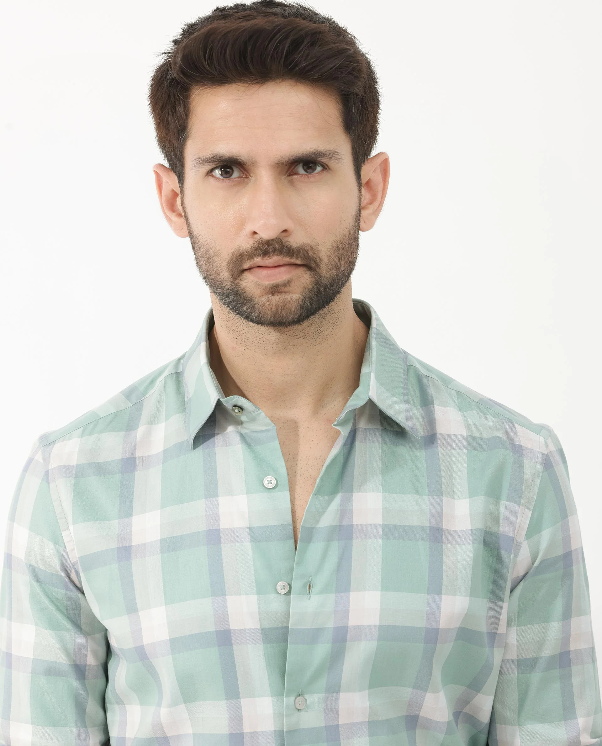 Rare Rabbit Men's Nexi Dusky Green Cotton Checked Print Regular Fit Full Sleeve Collared Shirt - Image 6