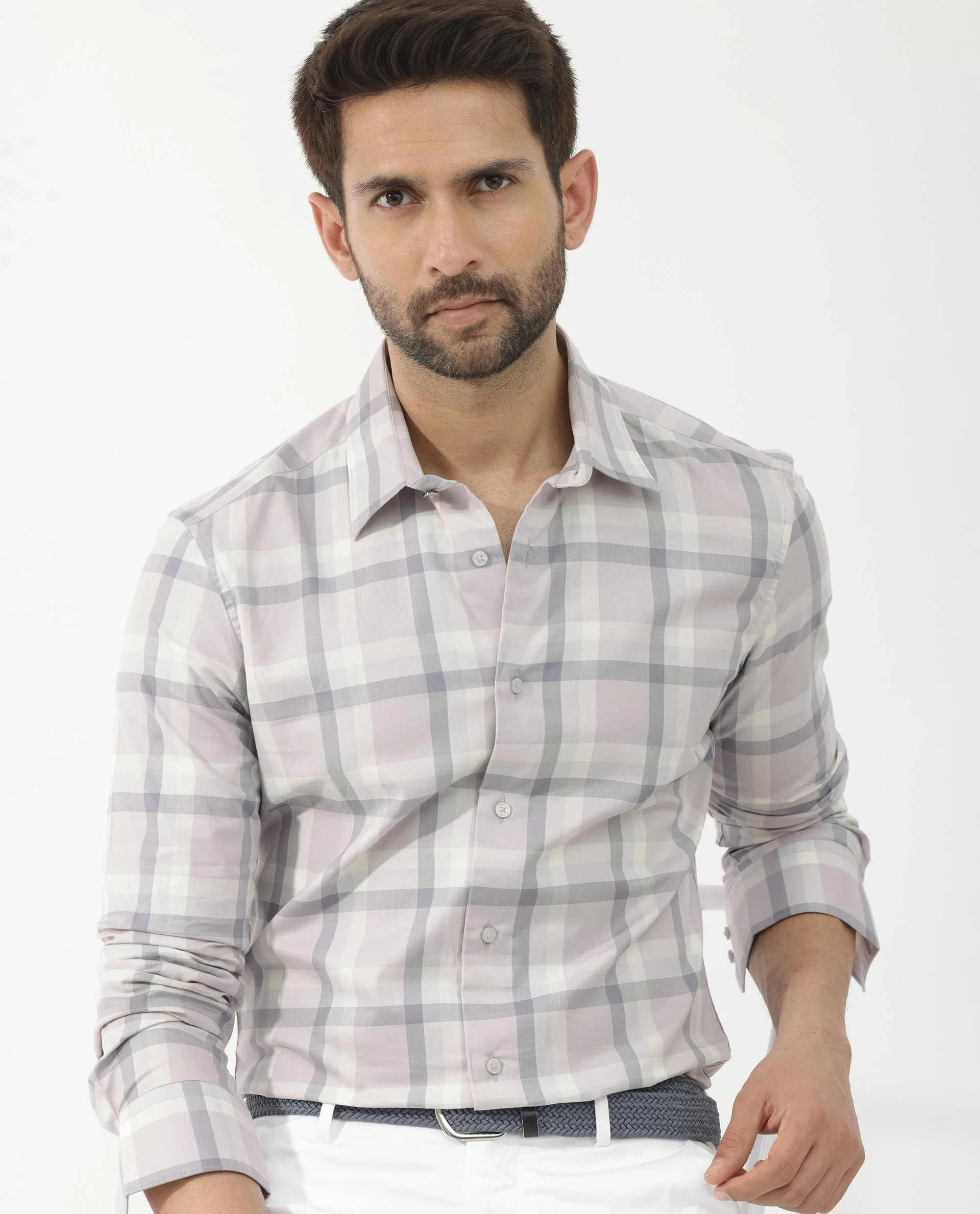 Rare Rabbit Men's Dusky Dusky Purple Cotton Checked Print Regular Fit Full Sleeve Collared Shirt - Image 6