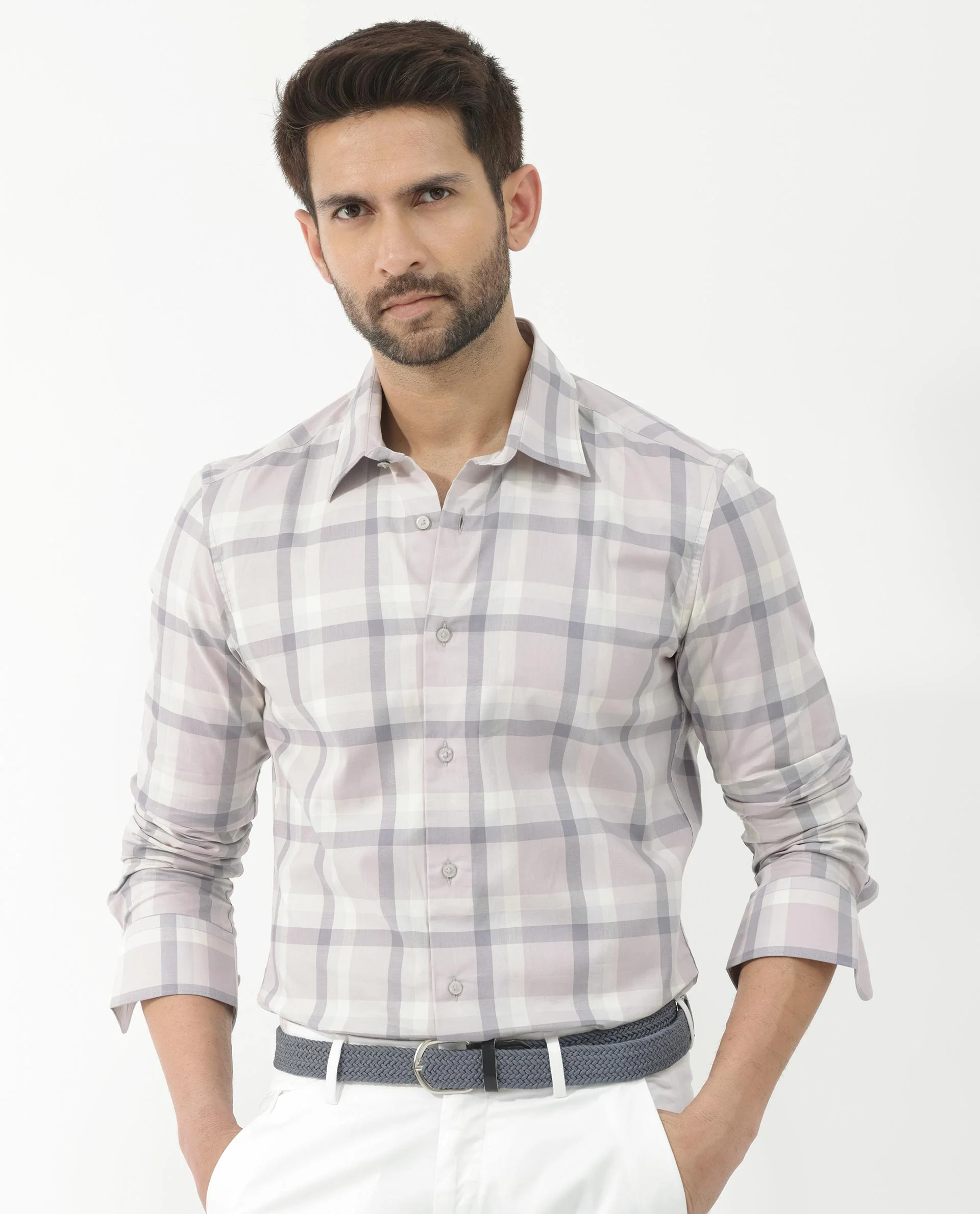 Rare Rabbit Men's Dusky Dusky Purple Cotton Checked Print Regular Fit Full Sleeve Collared Shirt - Image 7