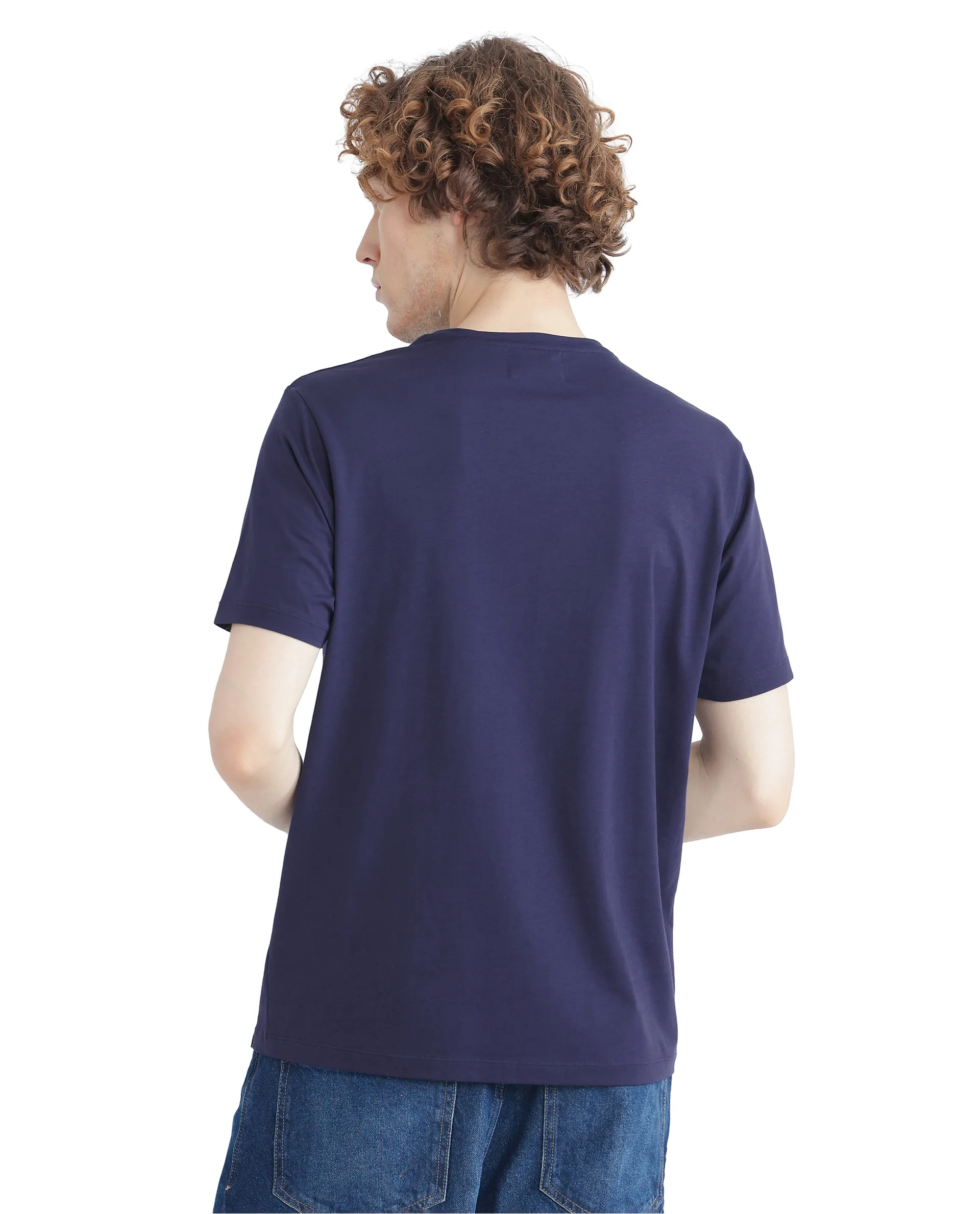Rare Rabbit Men's Nexi Blue Cotton Blend Graphic Print Regular Fit Half Sleeve Crew Neck T-Shirt - Image 8