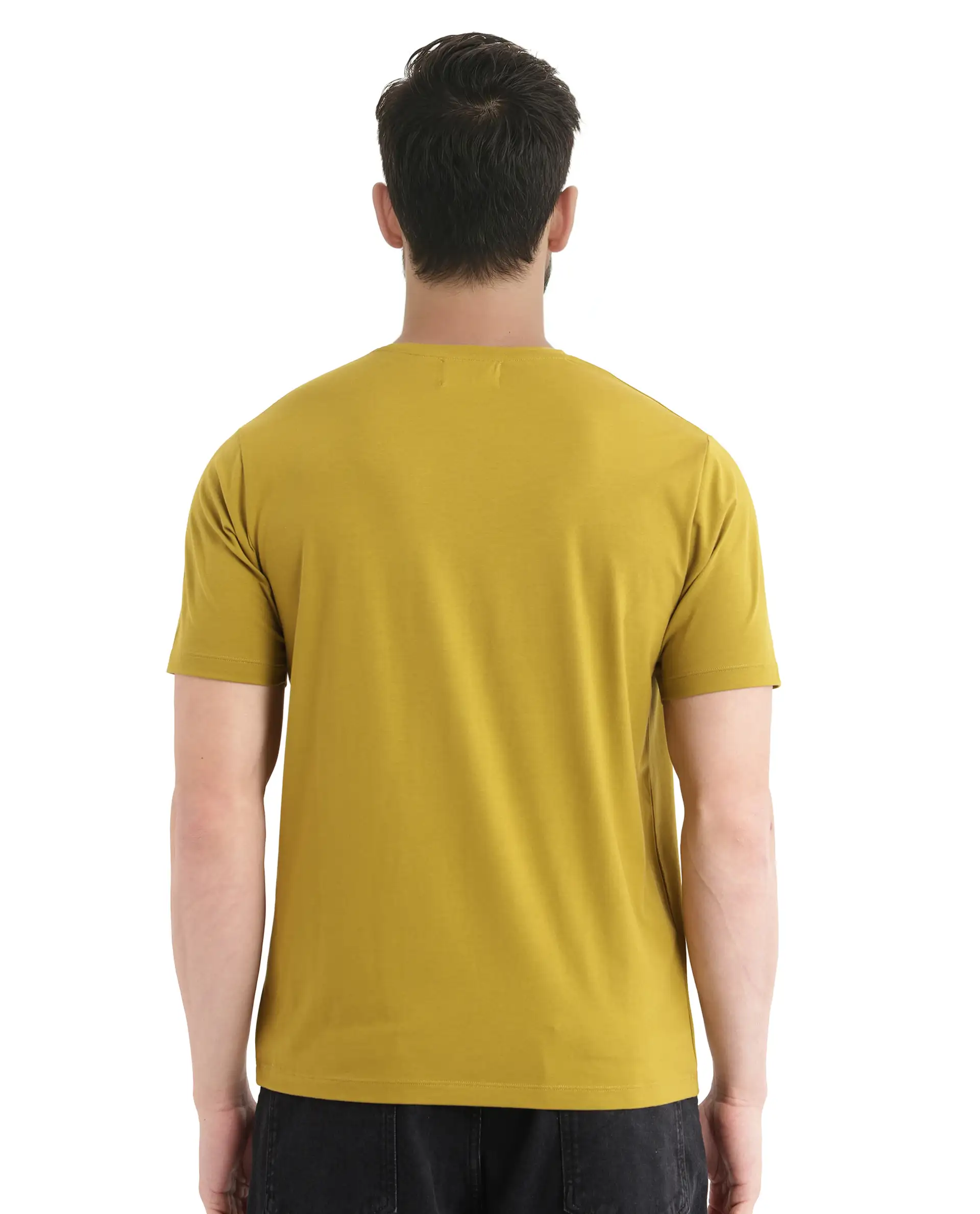 Rare Rabbit Men's Nexi Olive Cotton Graphic Print Regular Fit Half Sleeve Crew Neck T-Shirt - Image 4