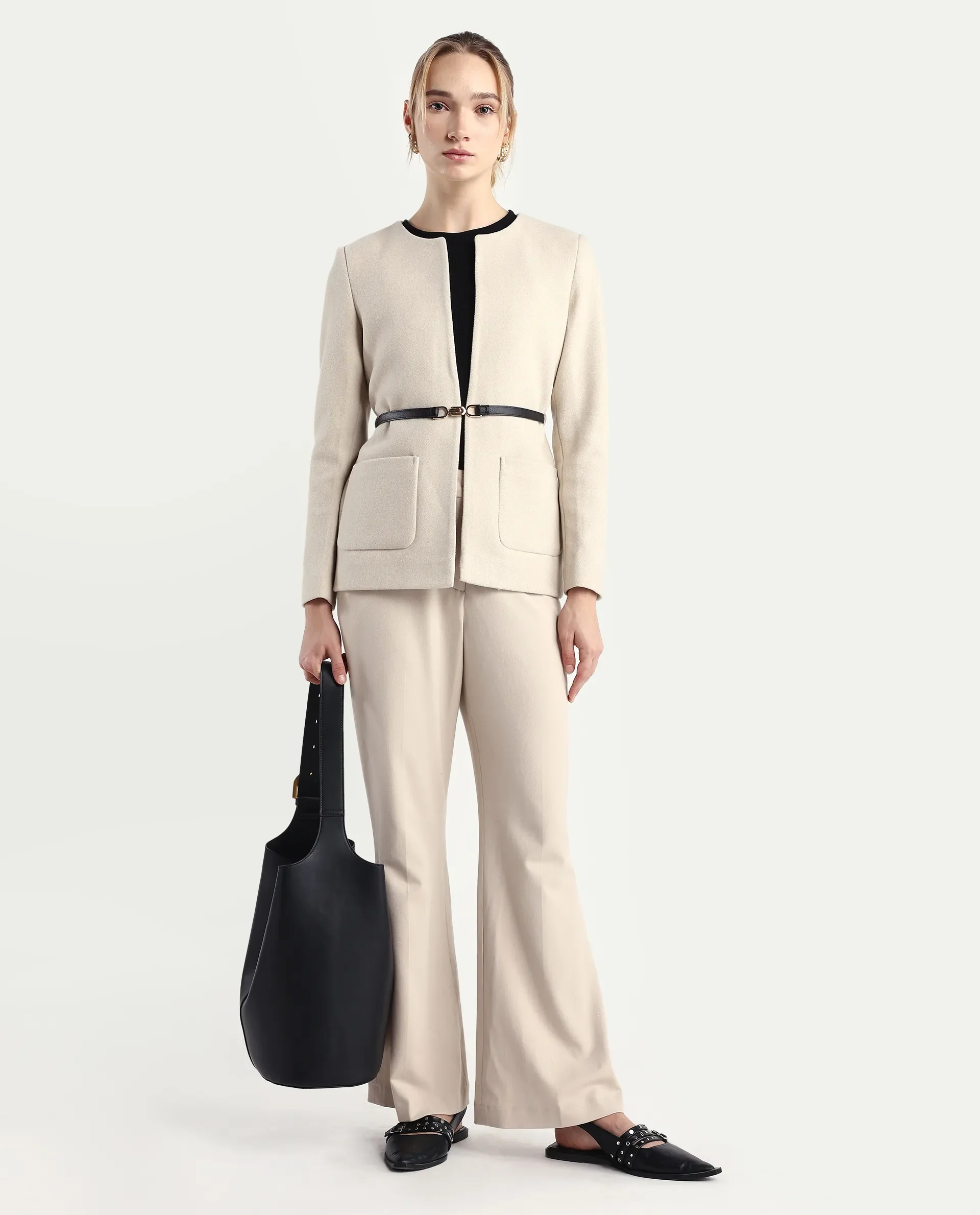 Rareism Women's Nexmar Off White Polyester Blend Jacket Plain Jacket - Image 2