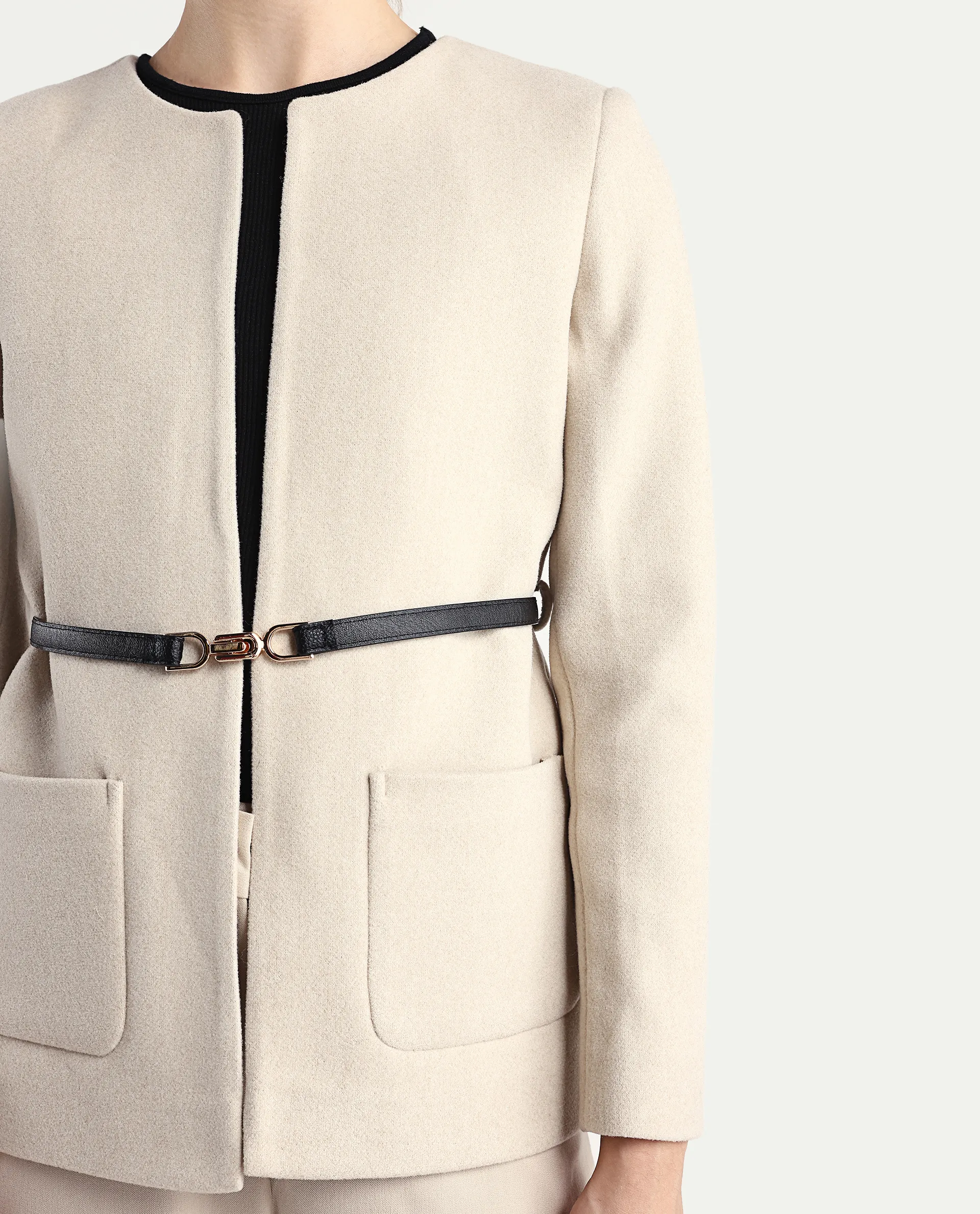 Rareism Women's Nexmar Off White Polyester Blend Jacket Plain Jacket - Image 4