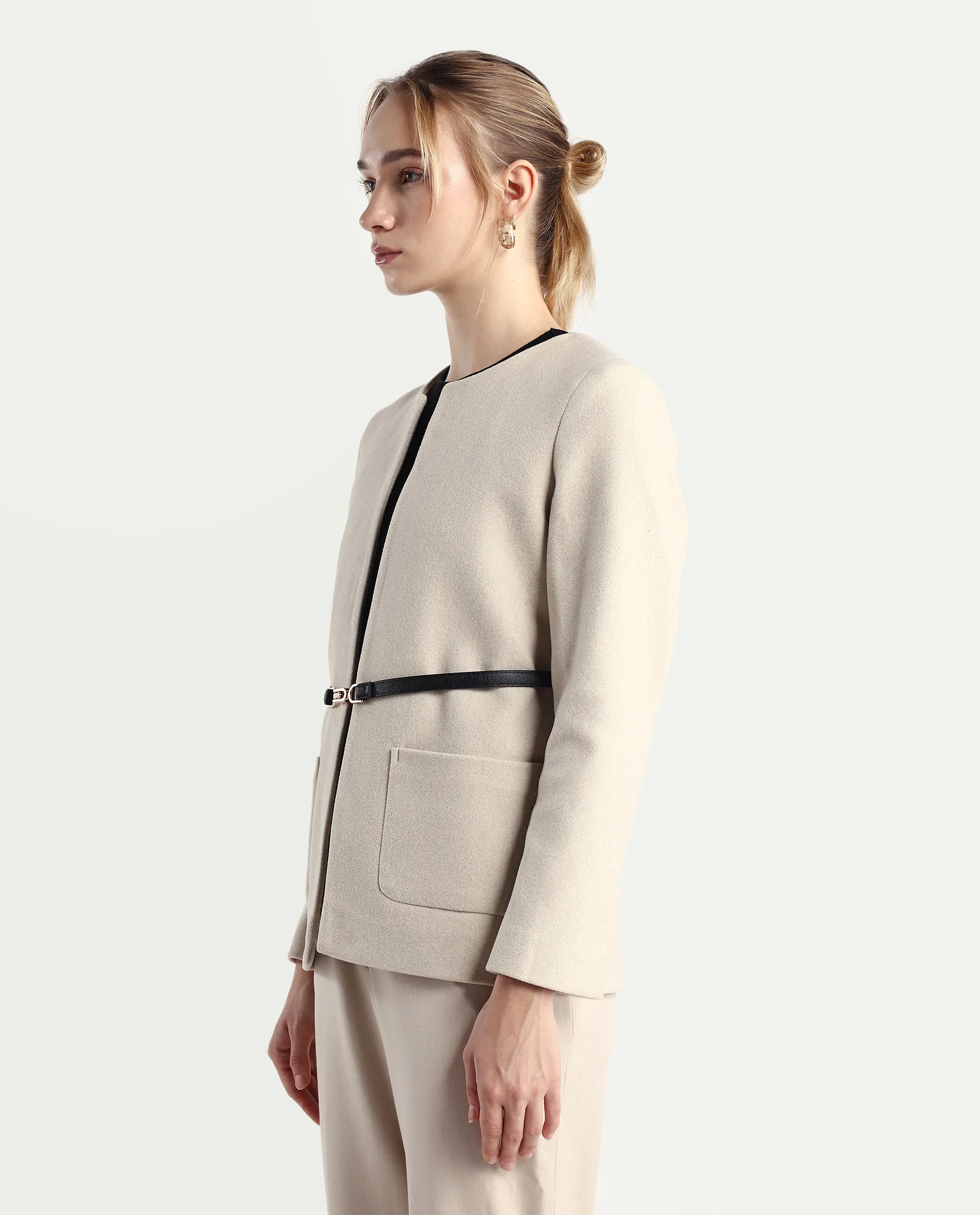 Rareism Women's Nexmar Off White Polyester Blend Jacket Plain Jacket - Image 5