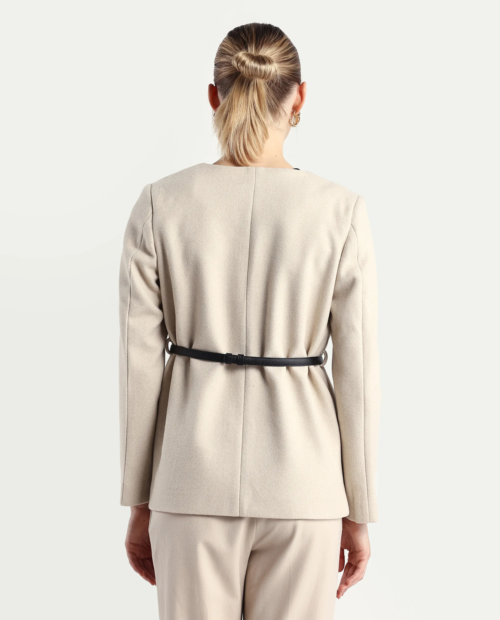 Rareism Women's Nexmar Off White Polyester Blend Jacket Plain Jacket - Image 7
