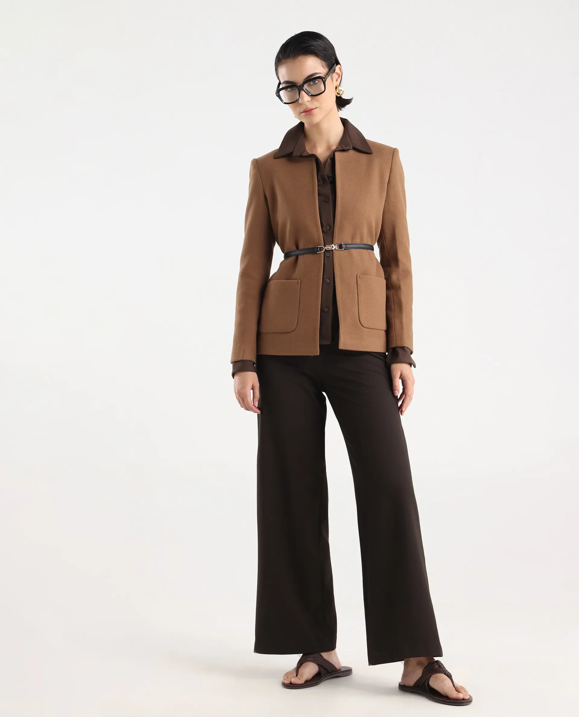 Rareism Women's Nexmar Tan Polyester Blend Jacket Plain Jacket - Image 2