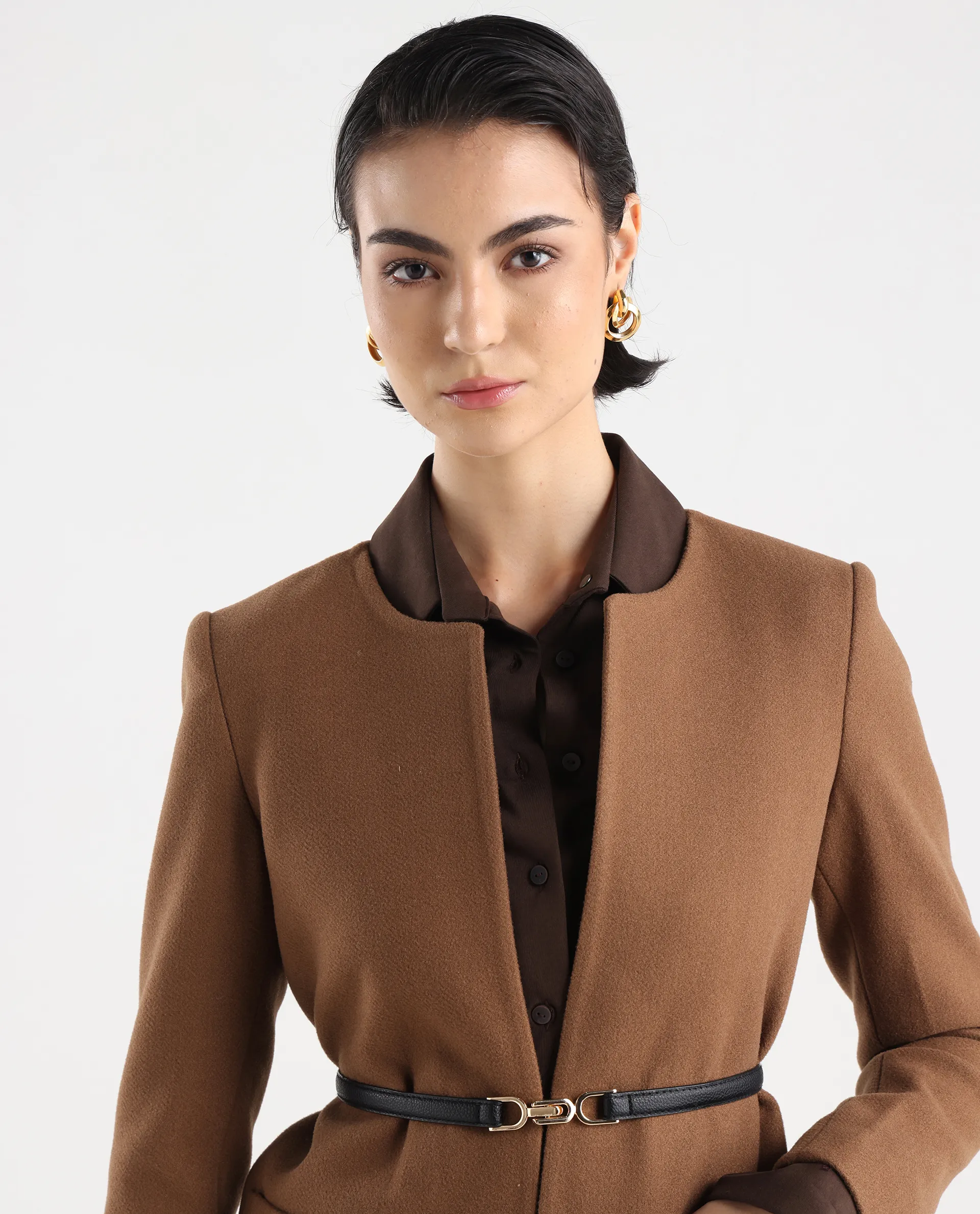 Rareism Women's Nexmar Tan Polyester Blend Jacket Plain Jacket - Image 4