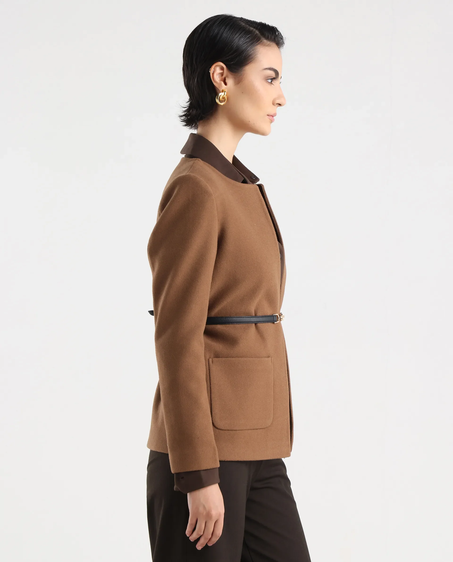 Rareism Women's Nexmar Tan Polyester Blend Jacket Plain Jacket - Image 6