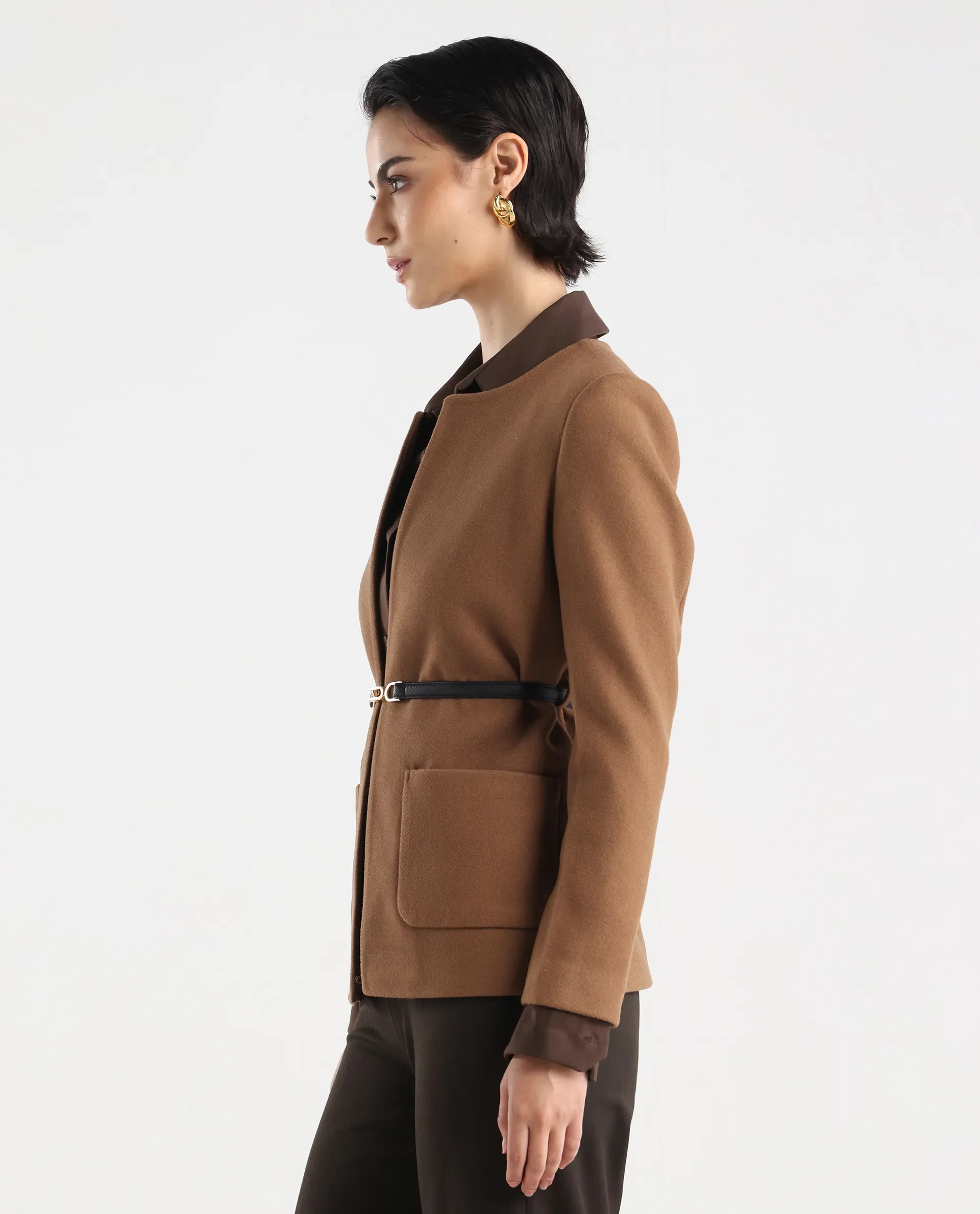 Rareism Women's Nexmar Tan Polyester Blend Jacket Plain Jacket - Image 7