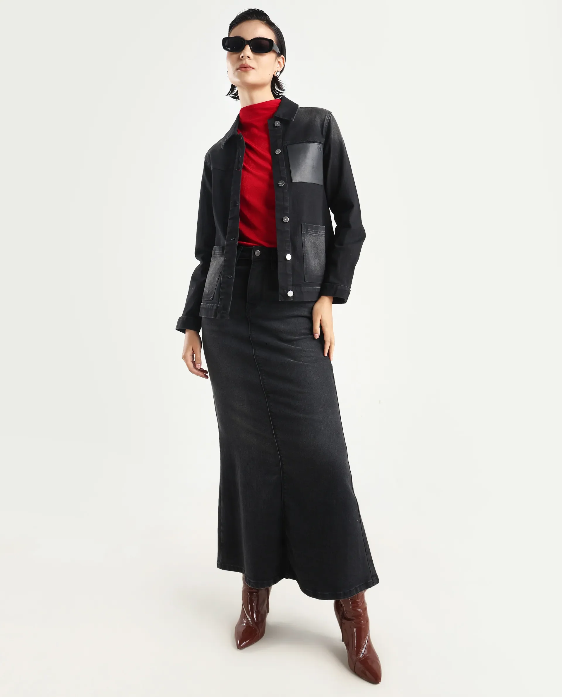 Rareism Women's Nexus Black Cotton Blend Spread Collar Plain Cuffed Sleeve Boxy Fit Jacket - Image 2