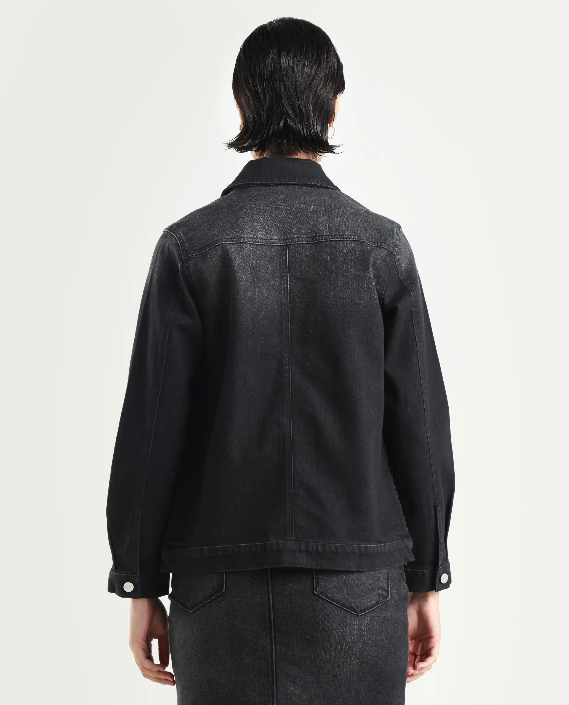 Rareism Women's Nexus Black Cotton Blend Spread Collar Plain Cuffed Sleeve Boxy Fit Jacket - Image 7