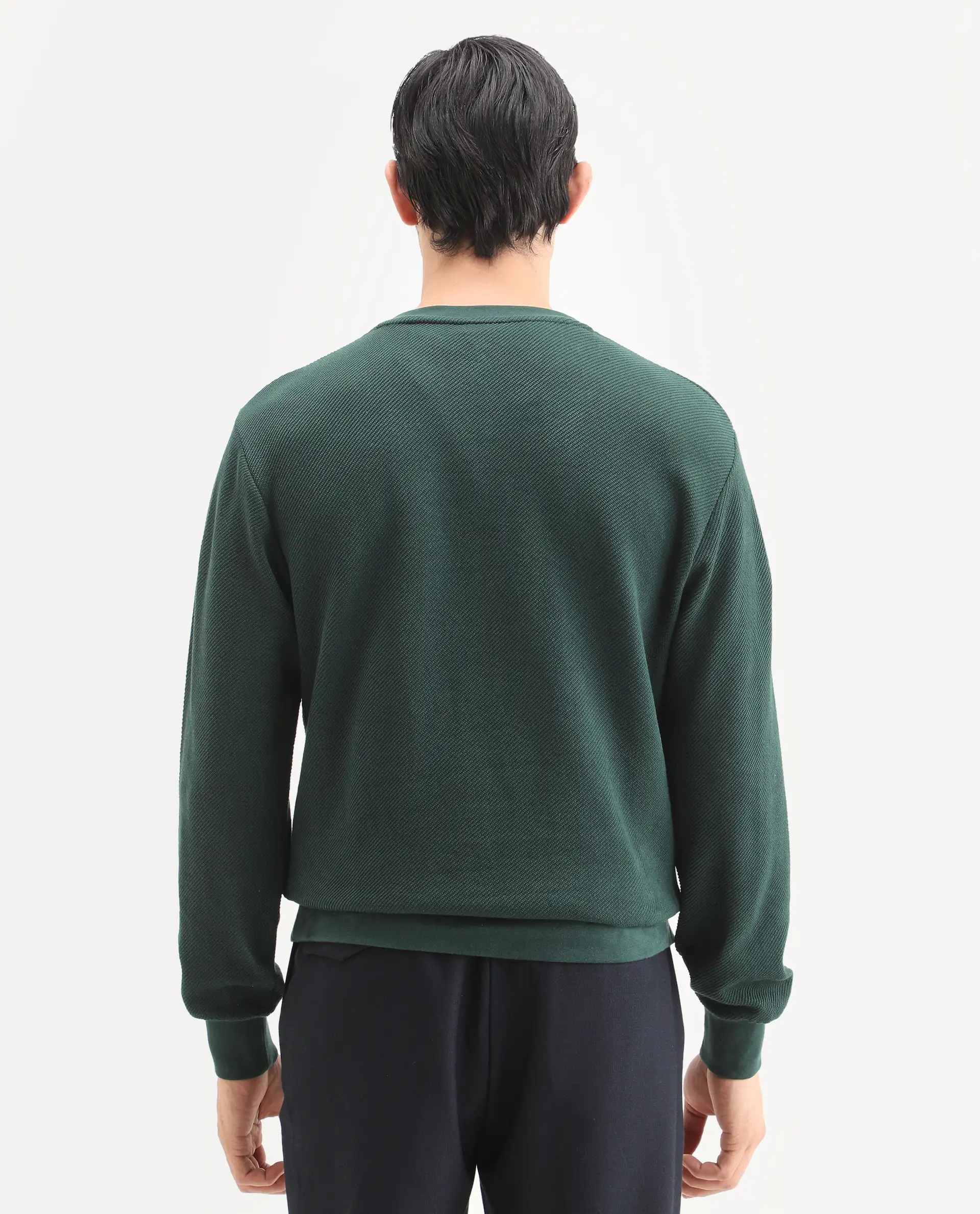 Rare Rabbit Men's Nial Dark Green Polyester Blend Plain Regular Fit Full Sleeve Crew Neck Sweatshirt - Image 7