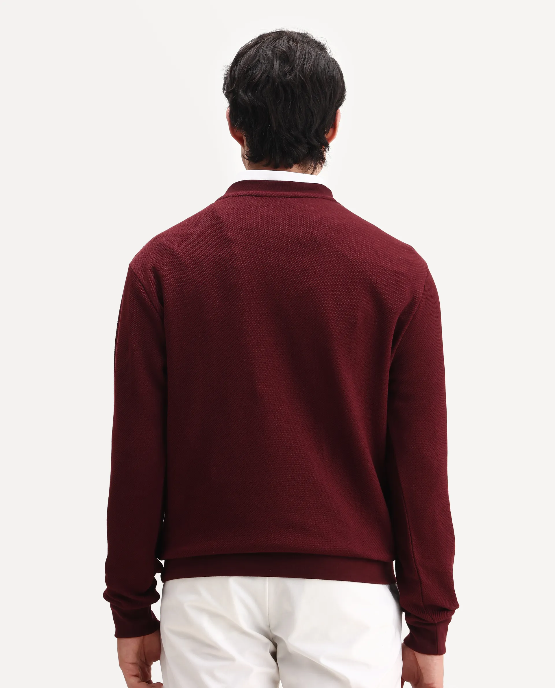 Rare Rabbit Men's Nial Dark Red Polyester Plain Regular Fit Full Sleeve Crew Neck Sweatshirt - Image 8