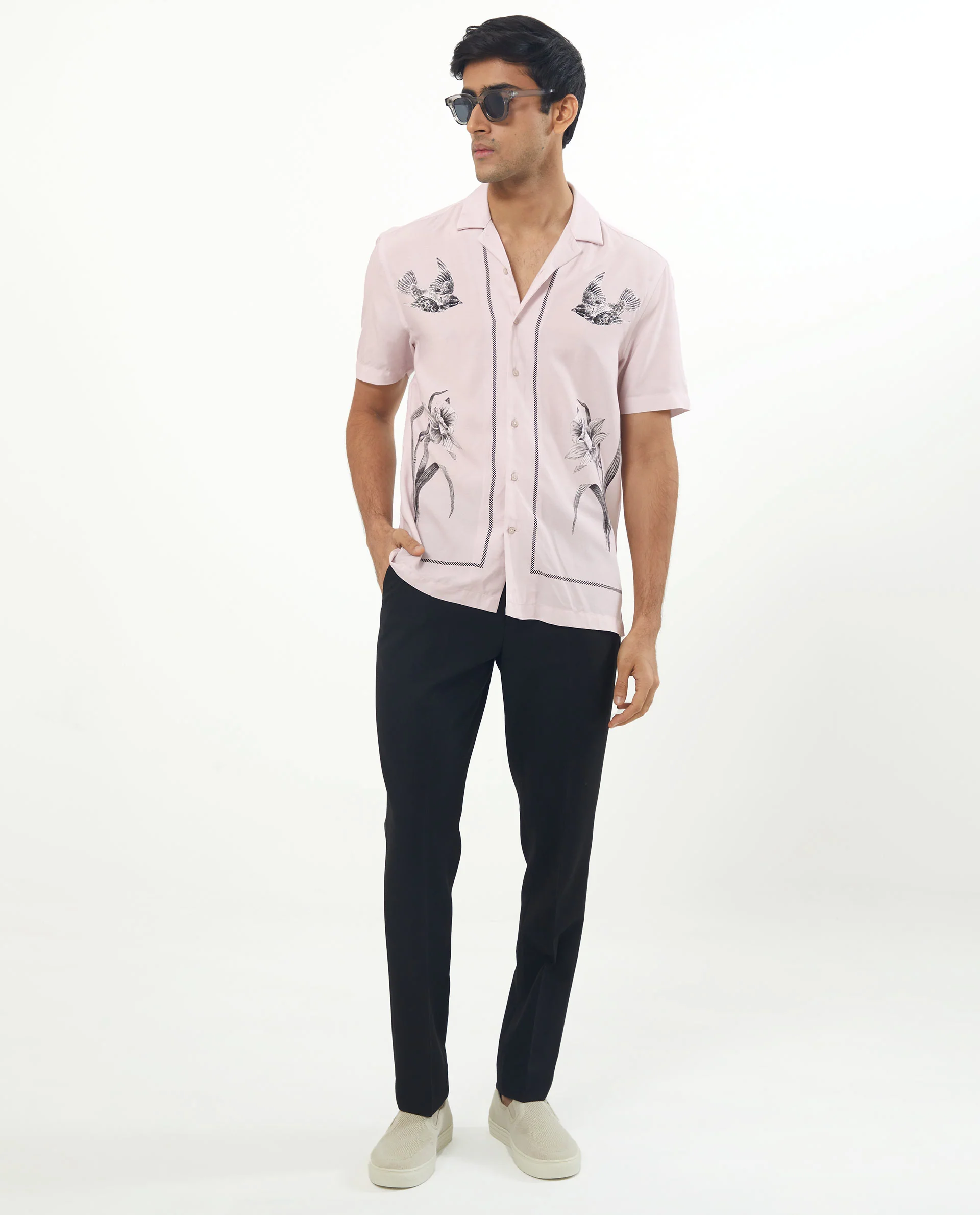 Rare Rabbit Men's Nicaro Pink Viscose Floral Print Regular Fit Half Sleeve Cuban Collar Shirt - Image 2