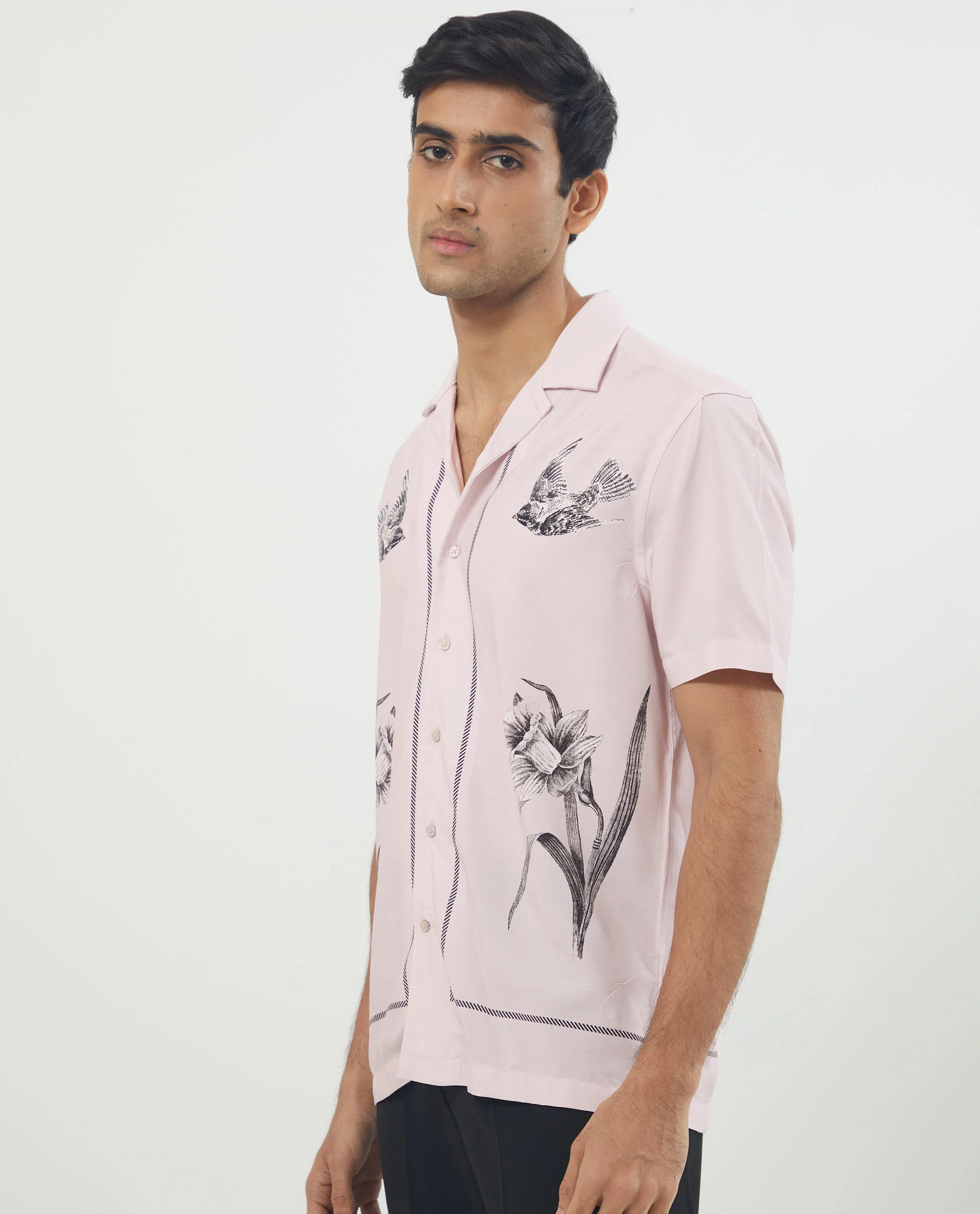 Rare Rabbit Men's Nicaro Pink Viscose Floral Print Regular Fit Half Sleeve Cuban Collar Shirt - Image 3