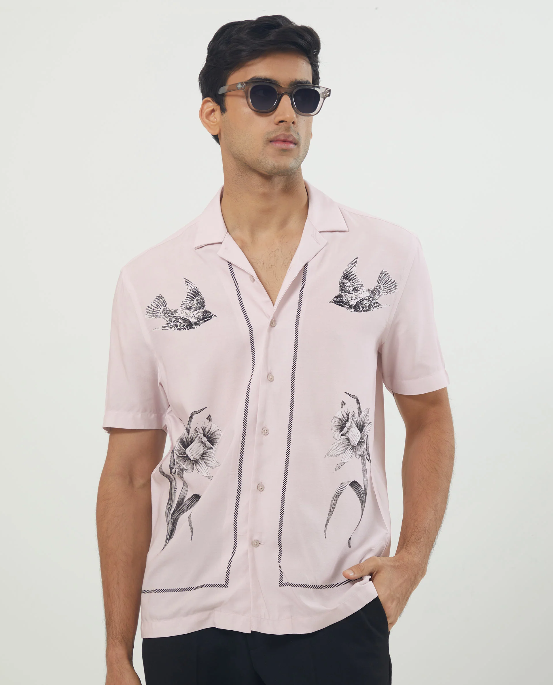 Rare Rabbit Men's Nicaro Pink Viscose Floral Print Regular Fit Half Sleeve Cuban Collar Shirt - Image 4