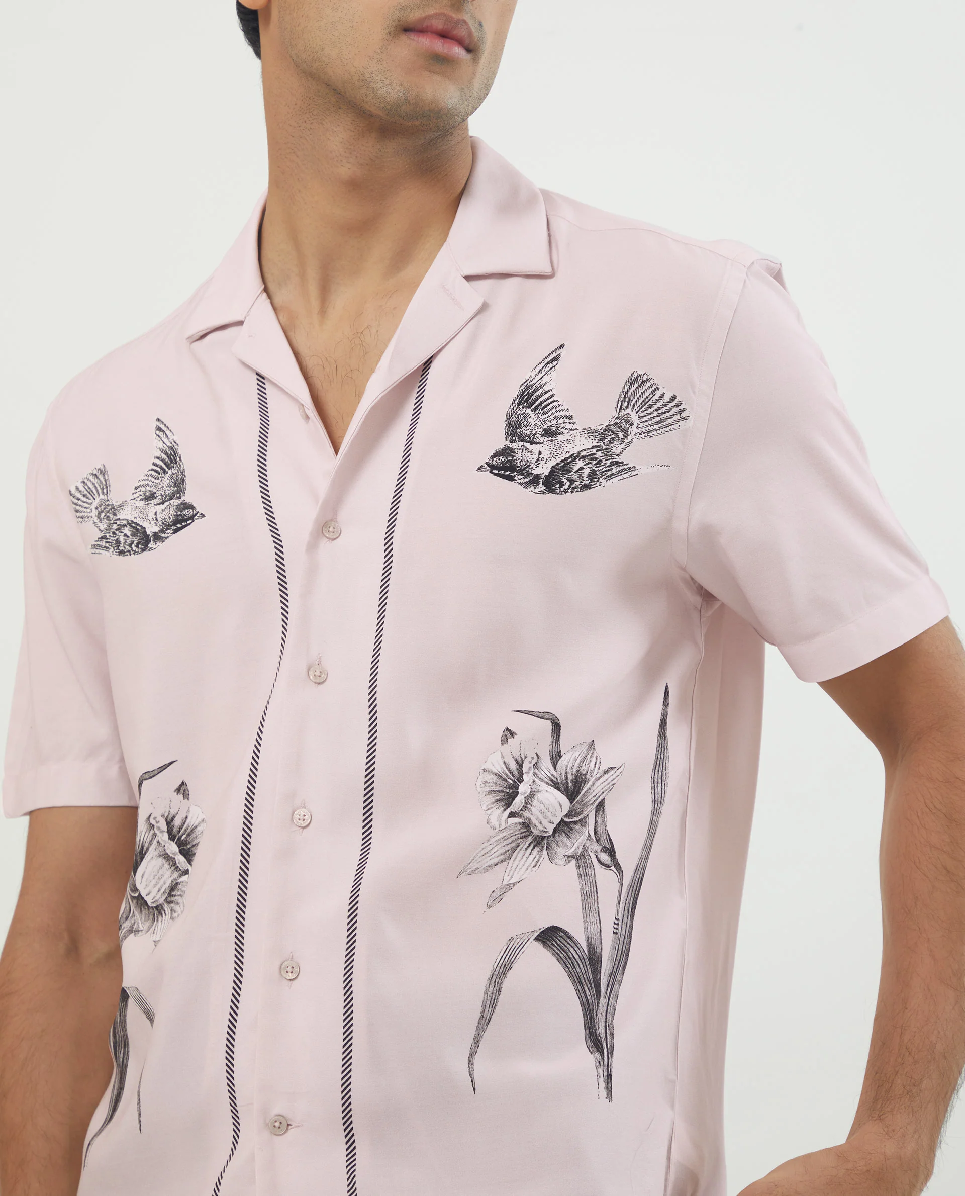 Rare Rabbit Men's Nicaro Pink Viscose Floral Print Regular Fit Half Sleeve Cuban Collar Shirt - Image 5