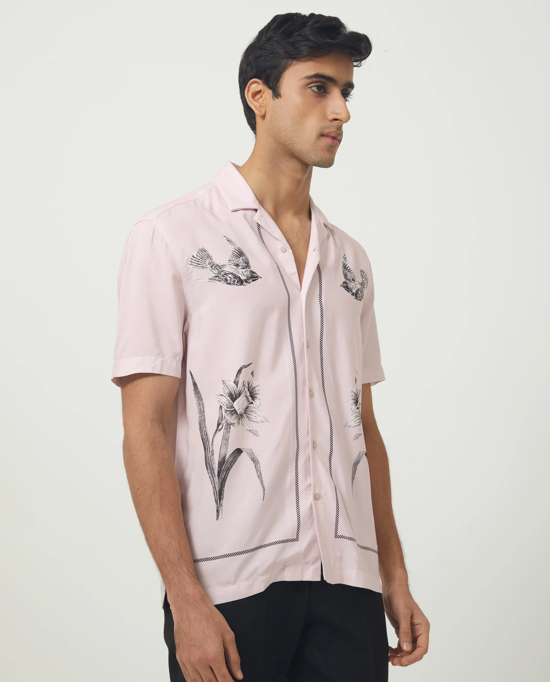 Rare Rabbit Men's Nicaro Pink Viscose Floral Print Regular Fit Half Sleeve Cuban Collar Shirt - Image 6