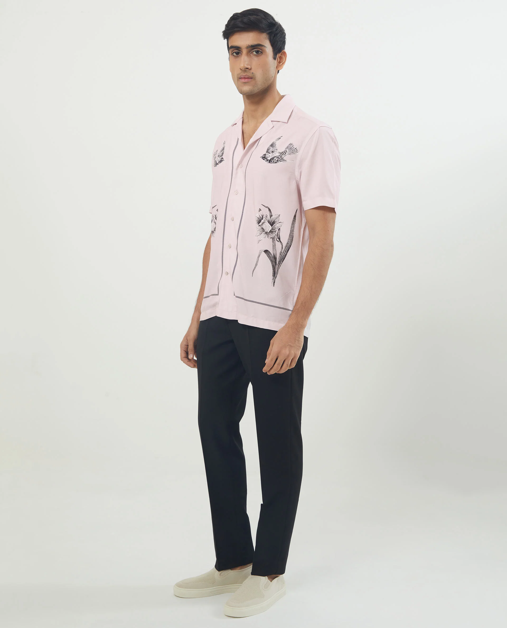 Rare Rabbit Men's Nicaro Pink Viscose Floral Print Regular Fit Half Sleeve Cuban Collar Shirt - Image 7