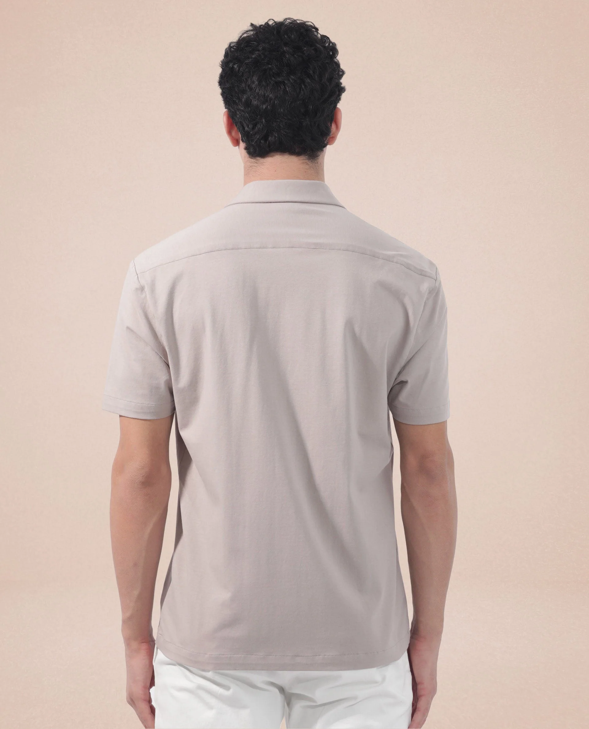 Rare Rabbit Men's Nick Beige Cotton Lycra Fabric Cuban Collar Half Sleeves Solid Shirt - Image 9