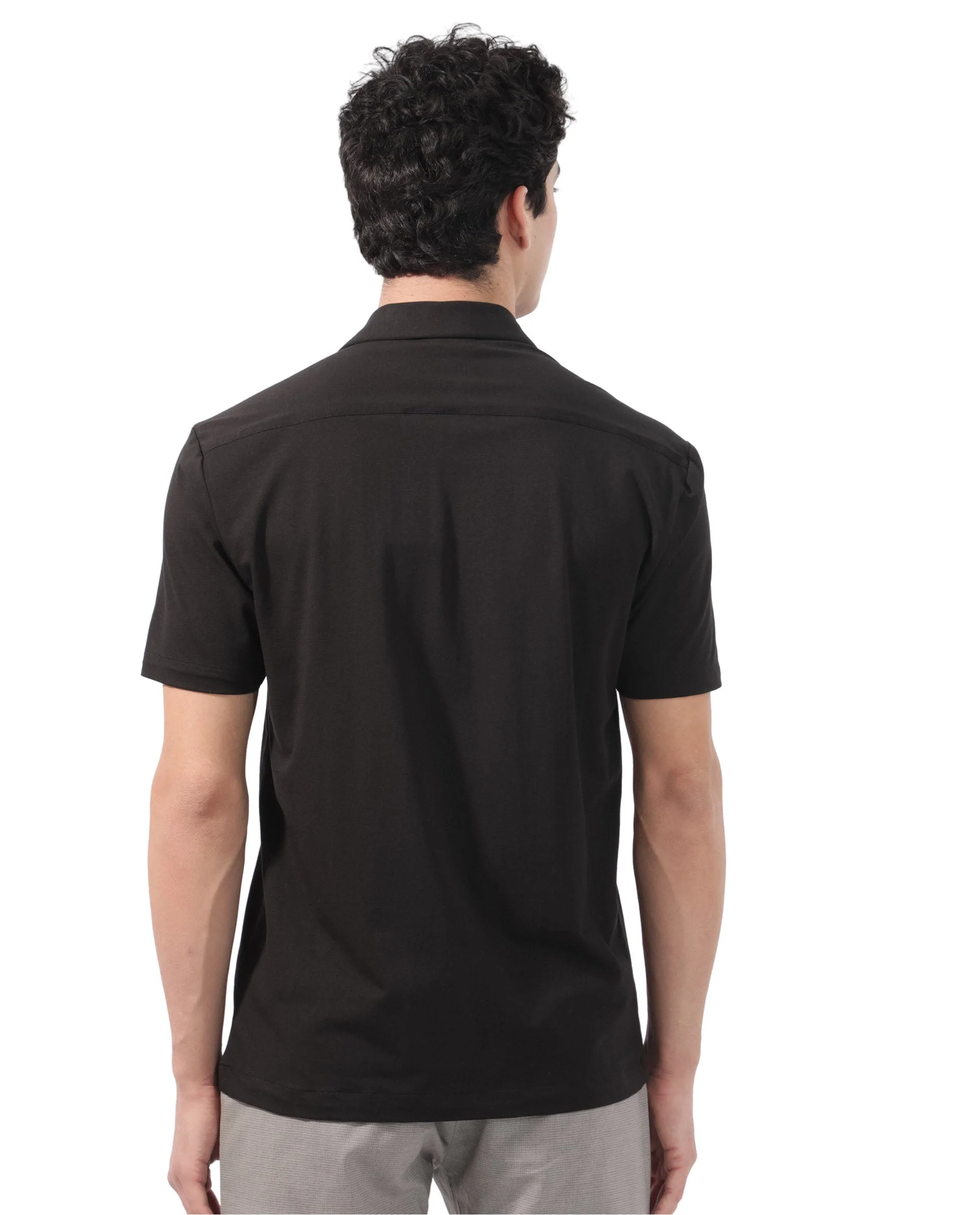Rare Rabbit Men's Nick Black Cotton Lycra Fabric Cuban Collar Half Sleeves Solid Shirt - Image 10
