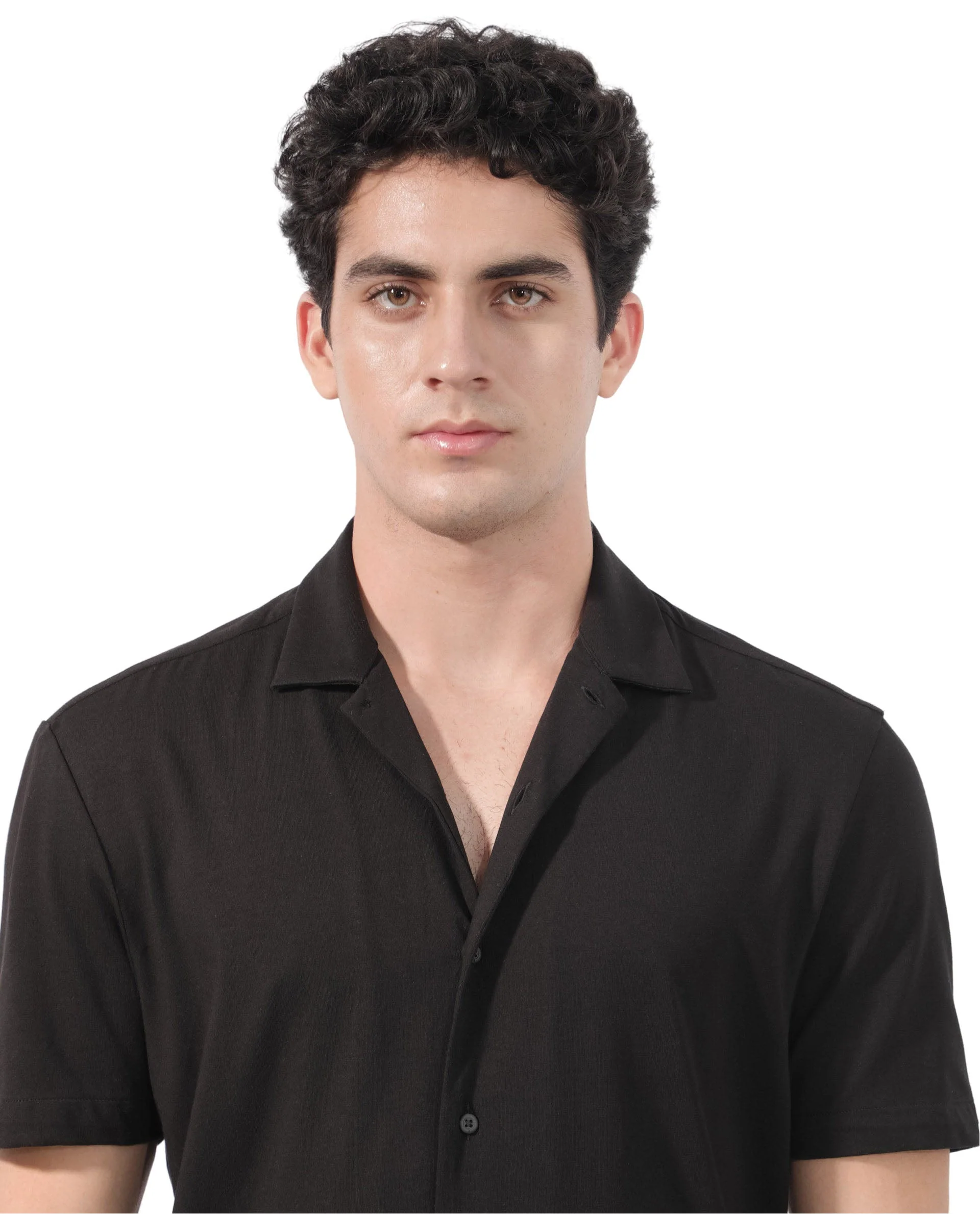 Rare Rabbit Men's Nick Black Cotton Lycra Fabric Cuban Collar Half Sleeves Solid Shirt - Image 6