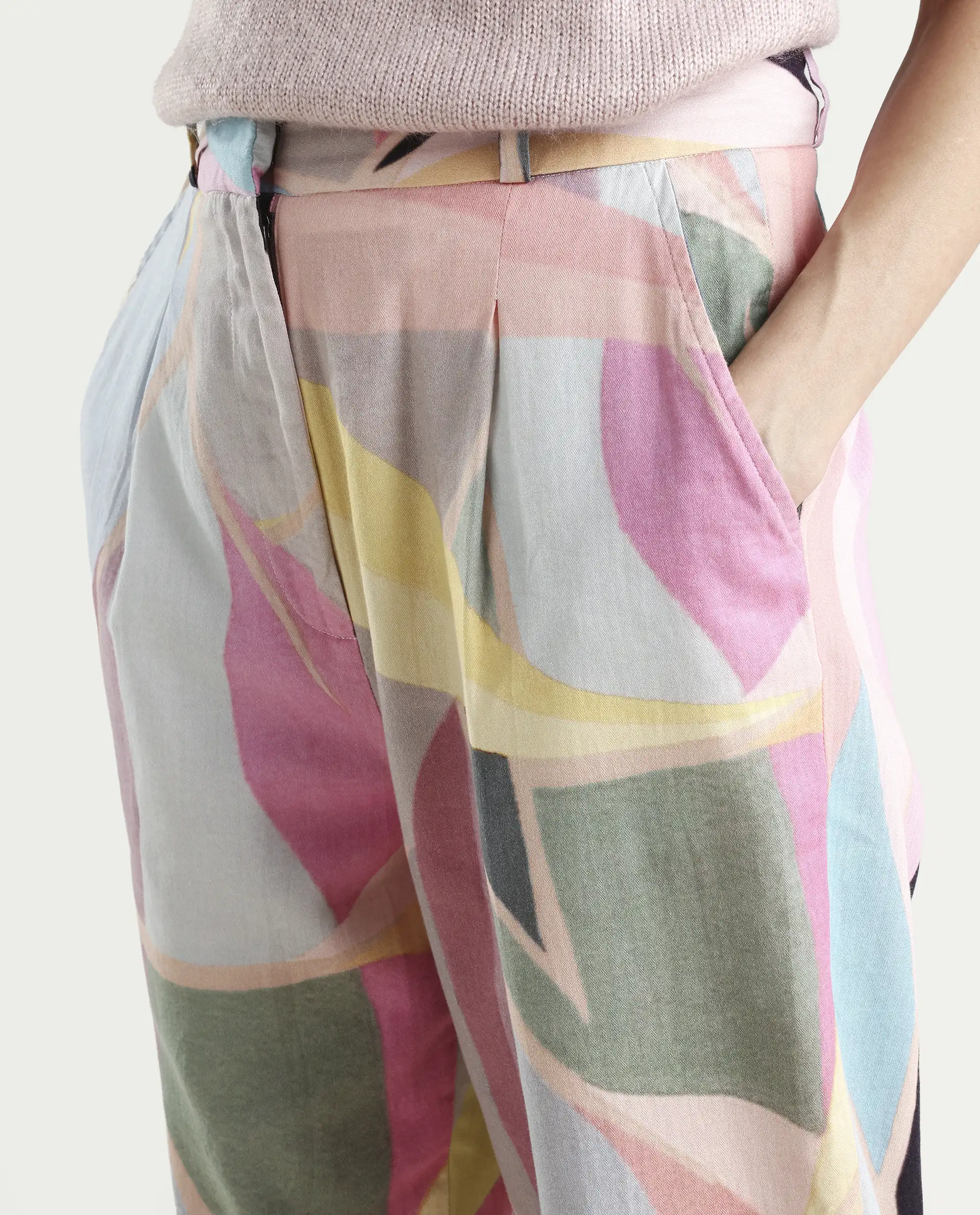 Rareism Women's Nickle Pink Cotton Abstract Print Ankle Length Tailored Trouser - Image 4