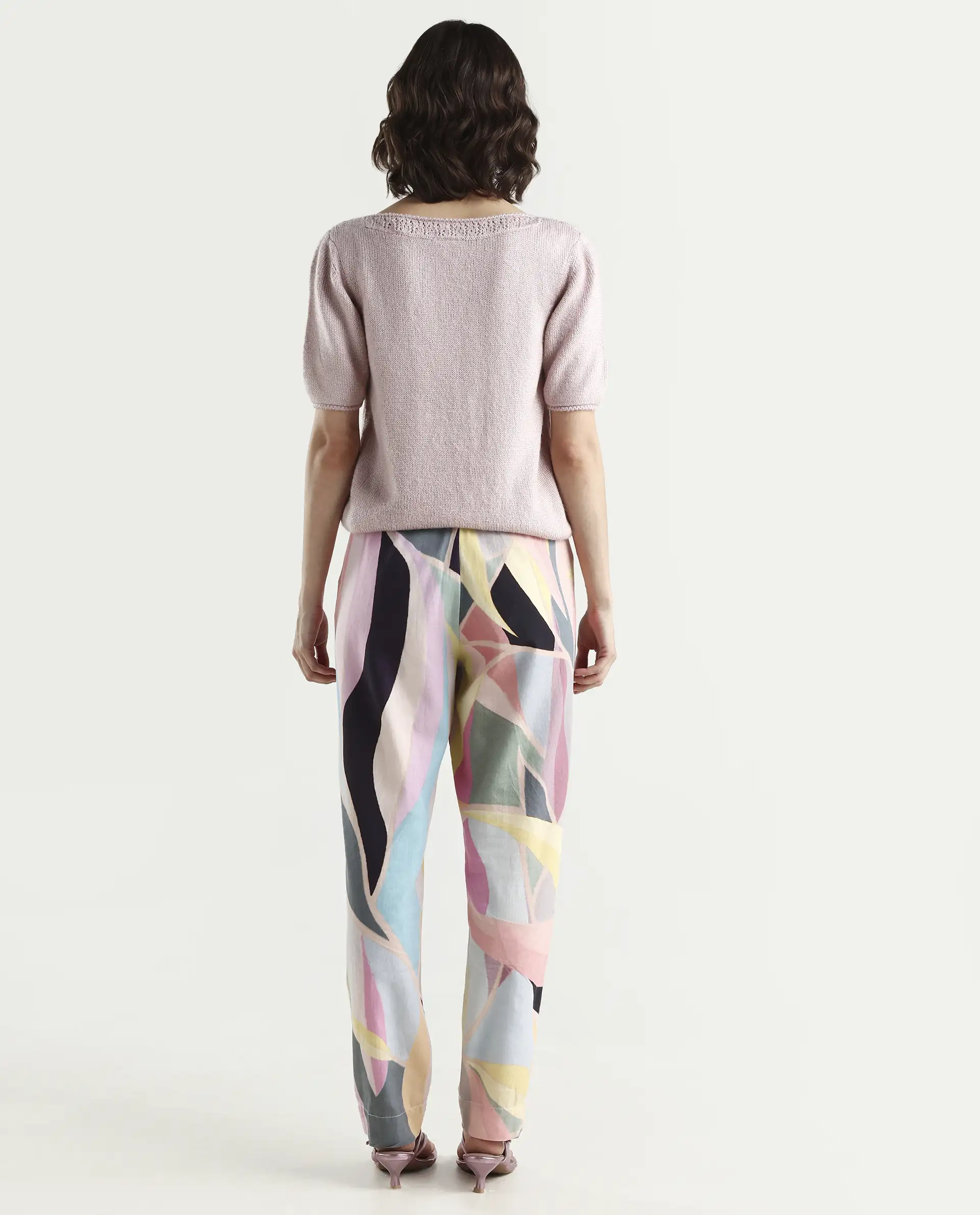 Rareism Women's Nickle Pink Cotton Abstract Print Ankle Length Tailored Trouser - Image 7