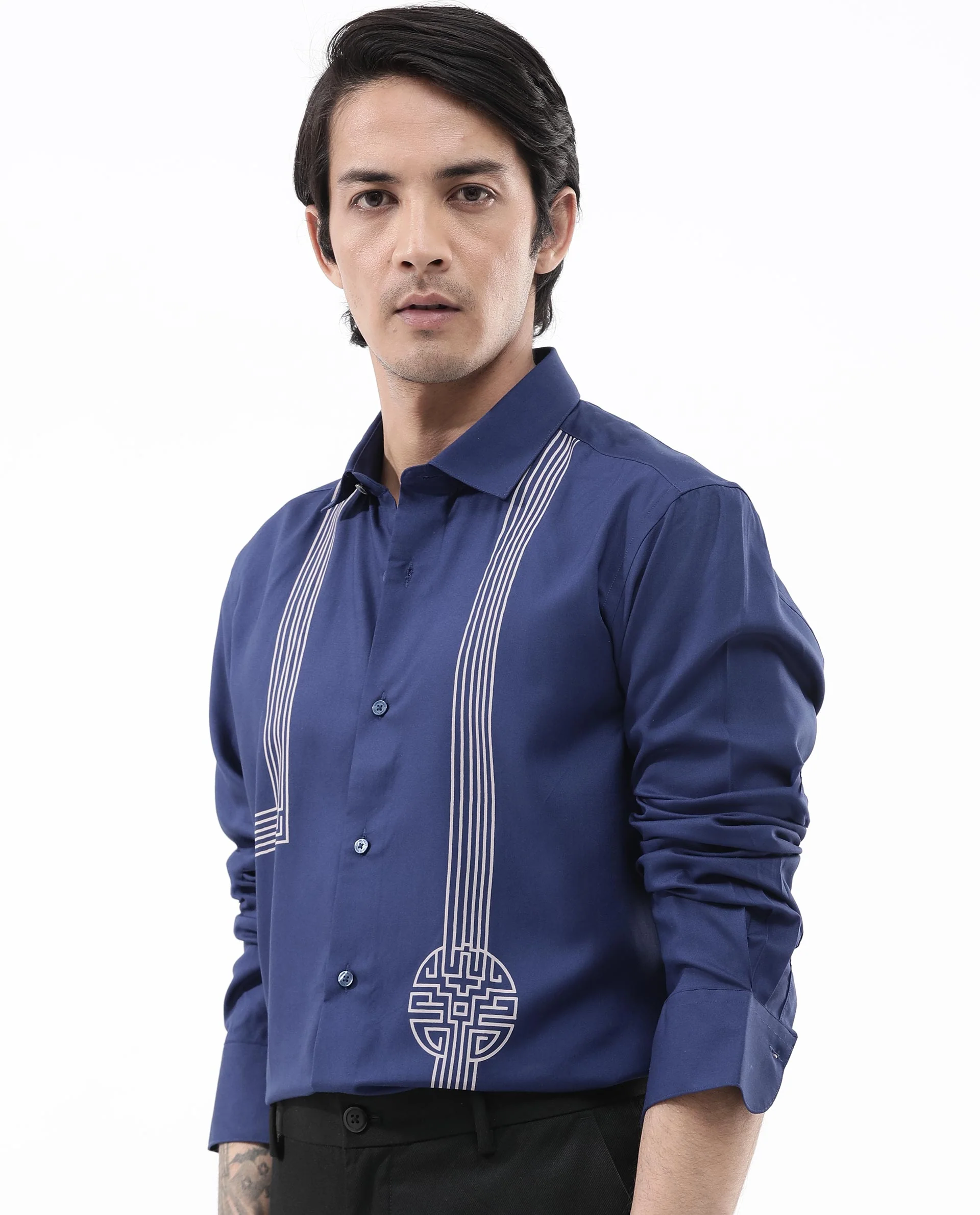 Rare Rabbit Men's Nicol Petrol Cotton Geometric Print Regular Fit Full Sleeve Collared Shirt - Image 5