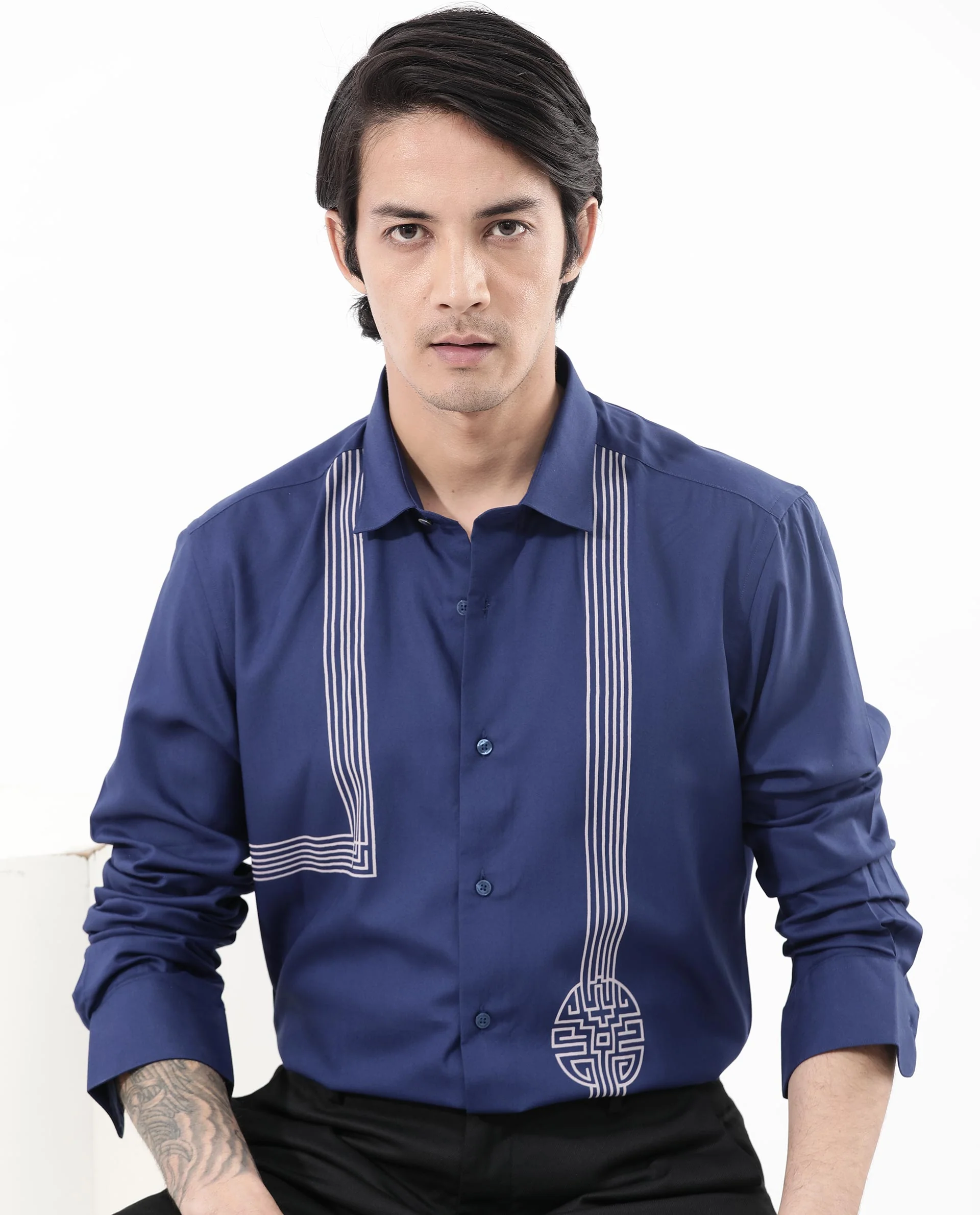 Rare Rabbit Men's Nicol Petrol Cotton Geometric Print Regular Fit Full Sleeve Collared Shirt - Image 7