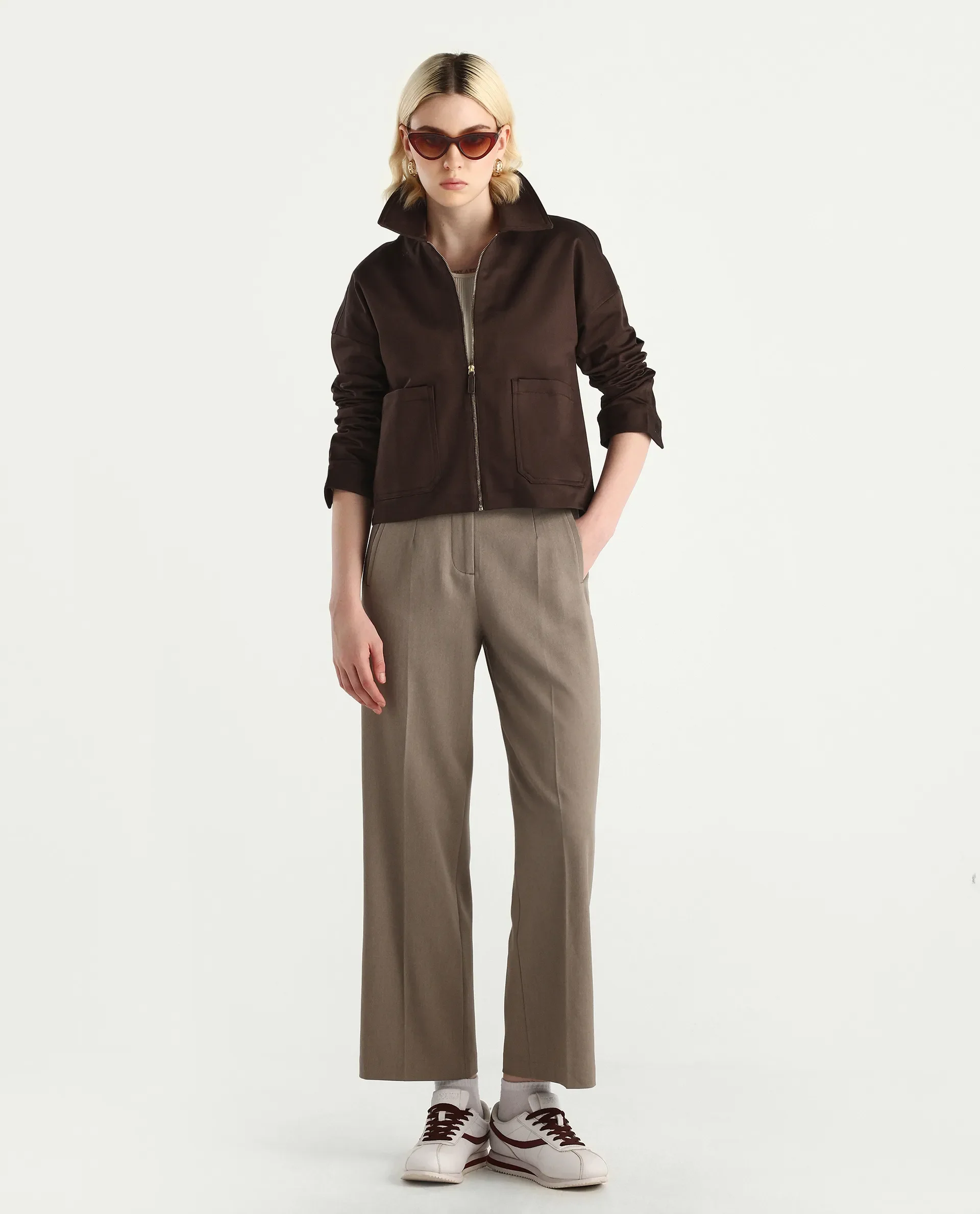 Rareism Women's Nicolin Brown Cotton Blend Spread Collar Relaxed Fit Jacket - Image 2