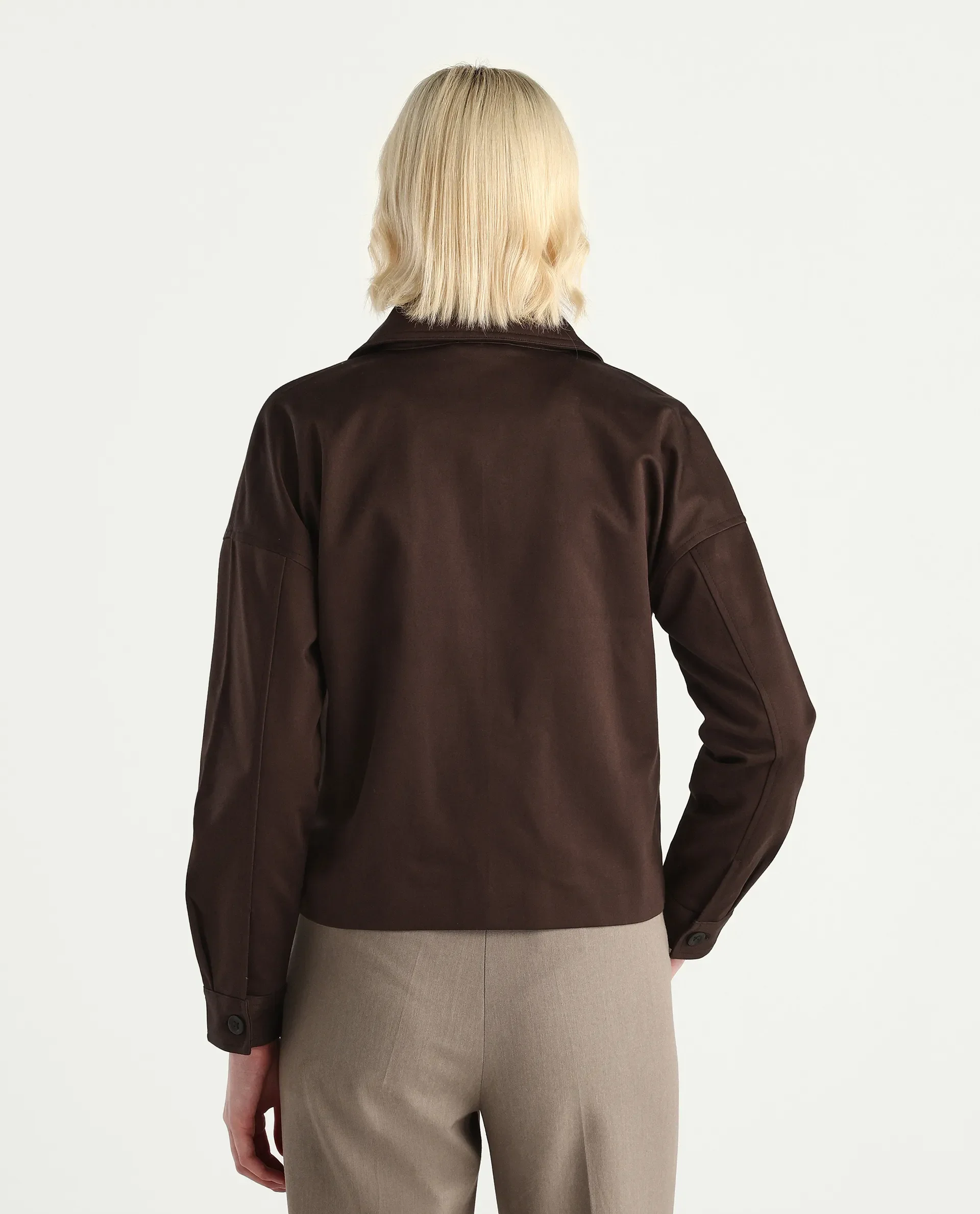 Rareism Women's Nicolin Brown Cotton Blend Spread Collar Relaxed Fit Jacket - Image 7
