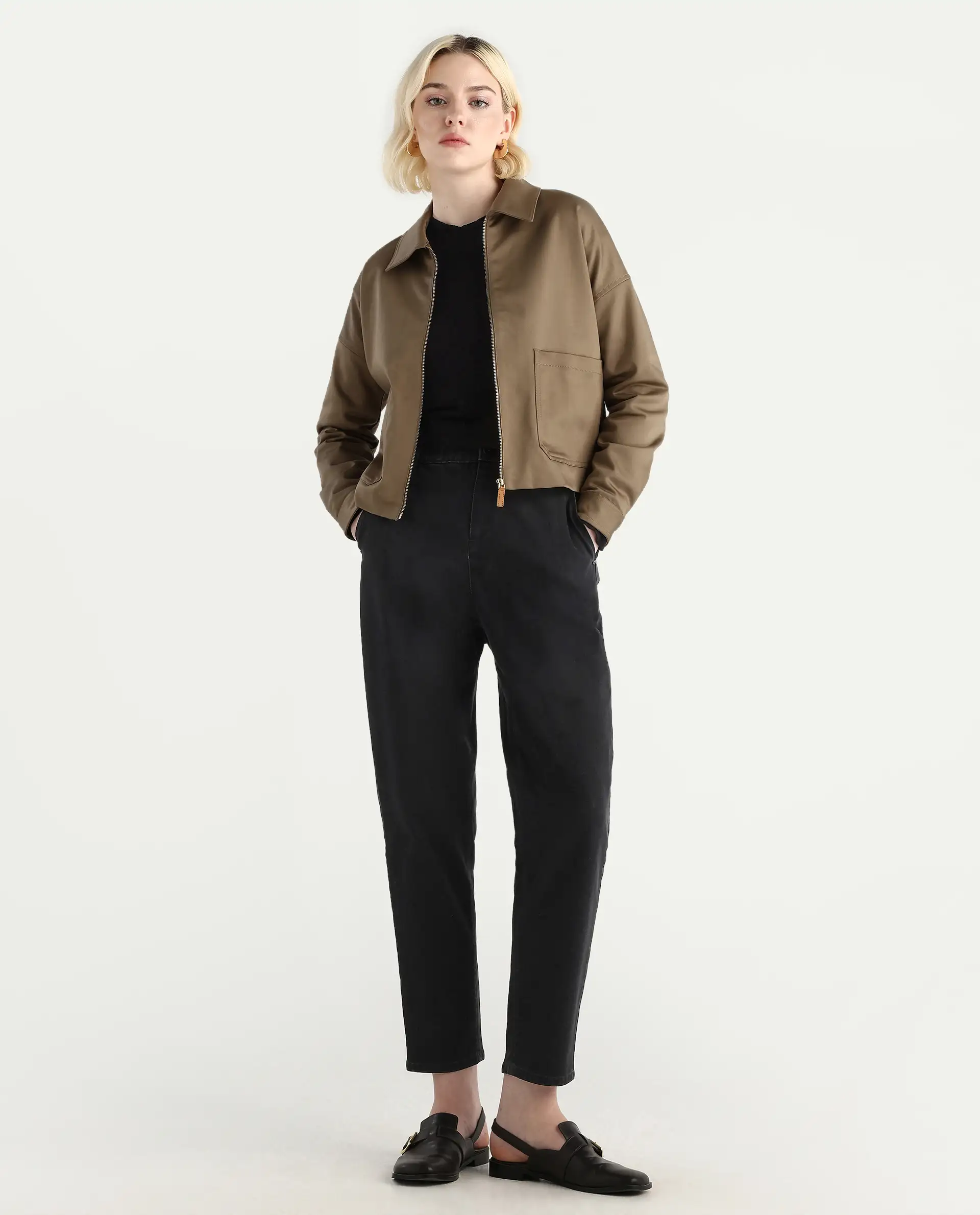 Rareism Women's Nicolin Khaki Cotton Blend Spread Collar Relaxed Fit Jacket - Image 2