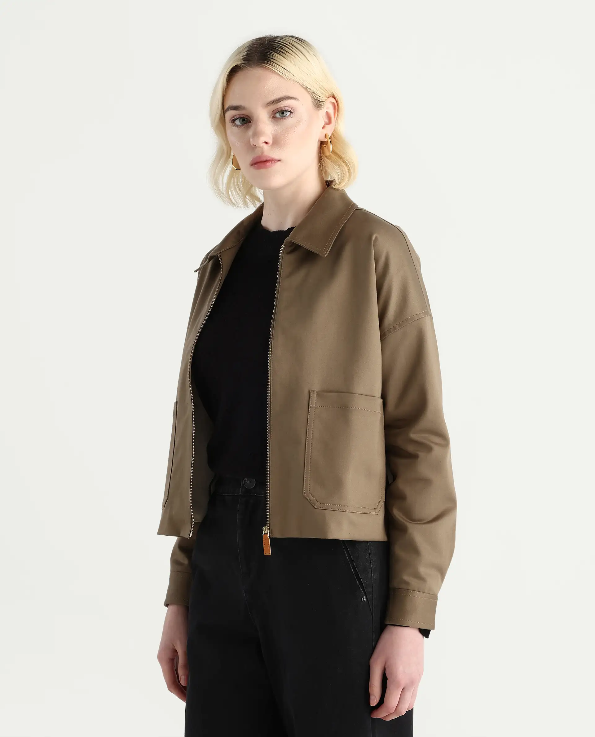 Rareism Women's Nicolin Khaki Cotton Blend Spread Collar Relaxed Fit Jacket - Image 5