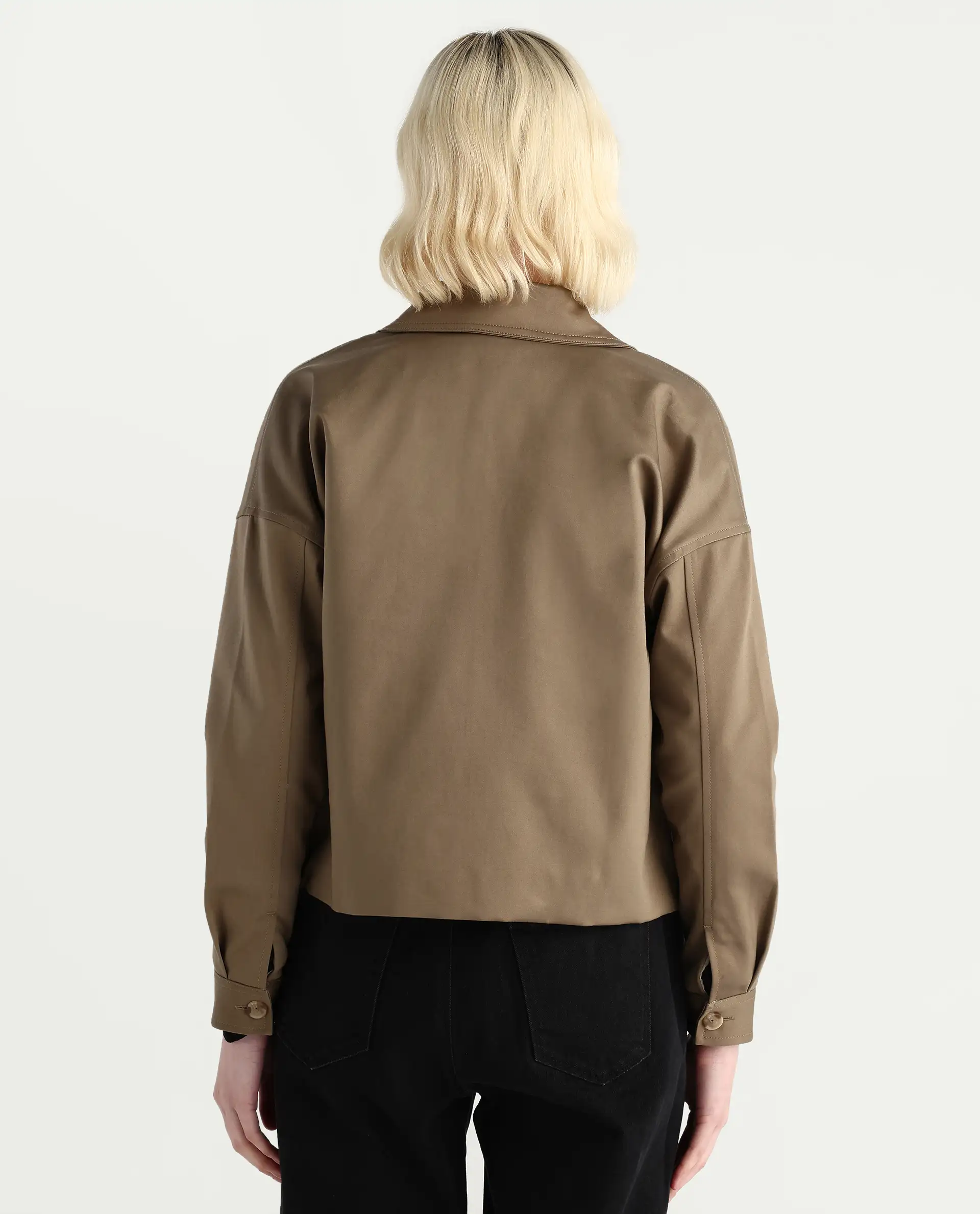 Rareism Women's Nicolin Khaki Cotton Blend Spread Collar Relaxed Fit Jacket - Image 7
