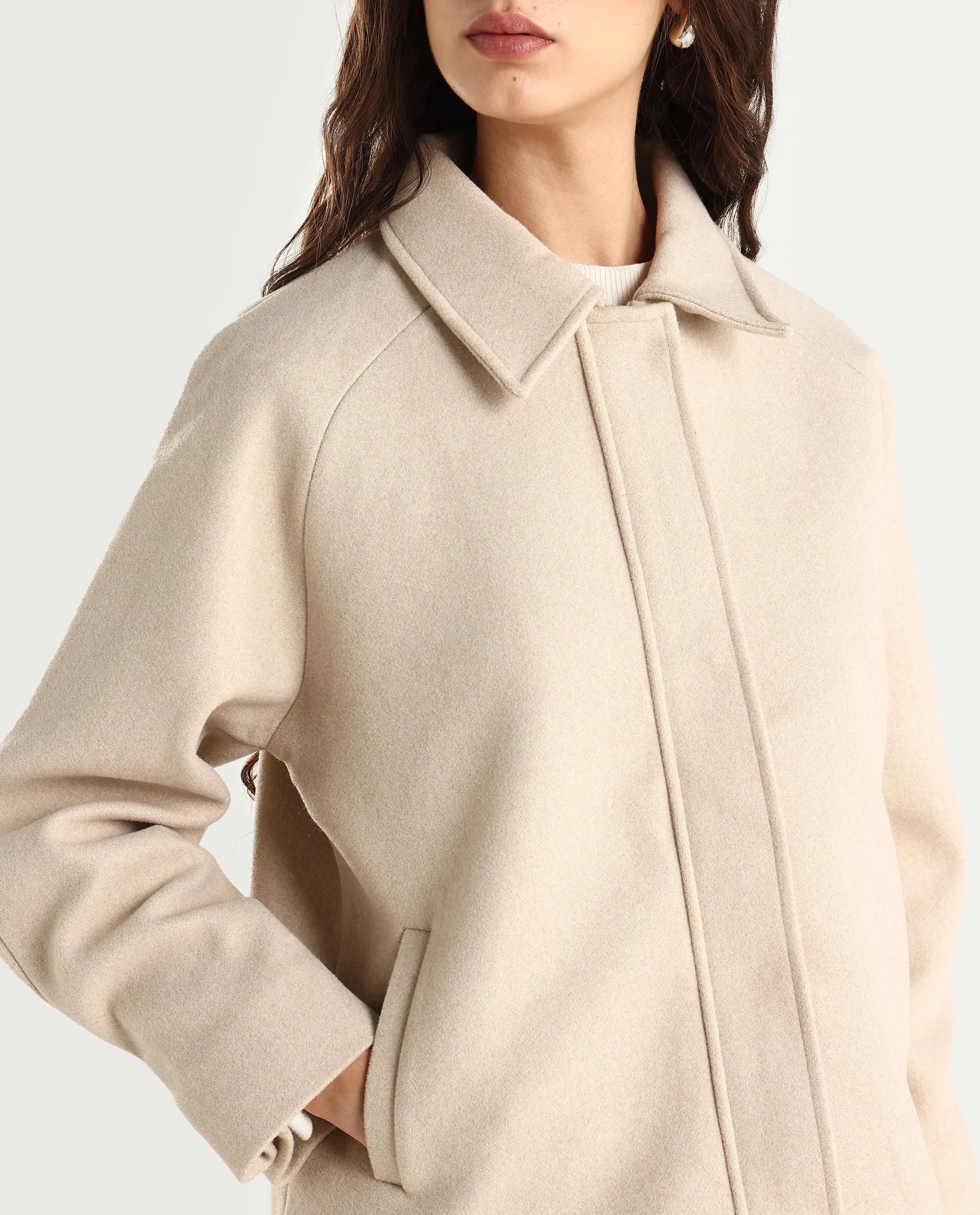 Rareism Women's Nicos Beige Polyester Blend Collared Neck Jacket Plain Jacket - Image 4
