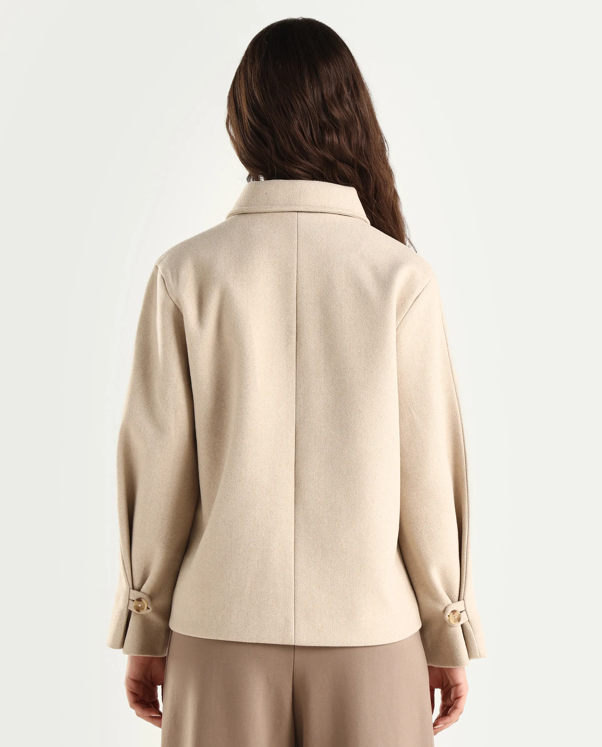 Rareism Women's Nicos Beige Polyester Blend Collared Neck Jacket Plain Jacket - Image 7