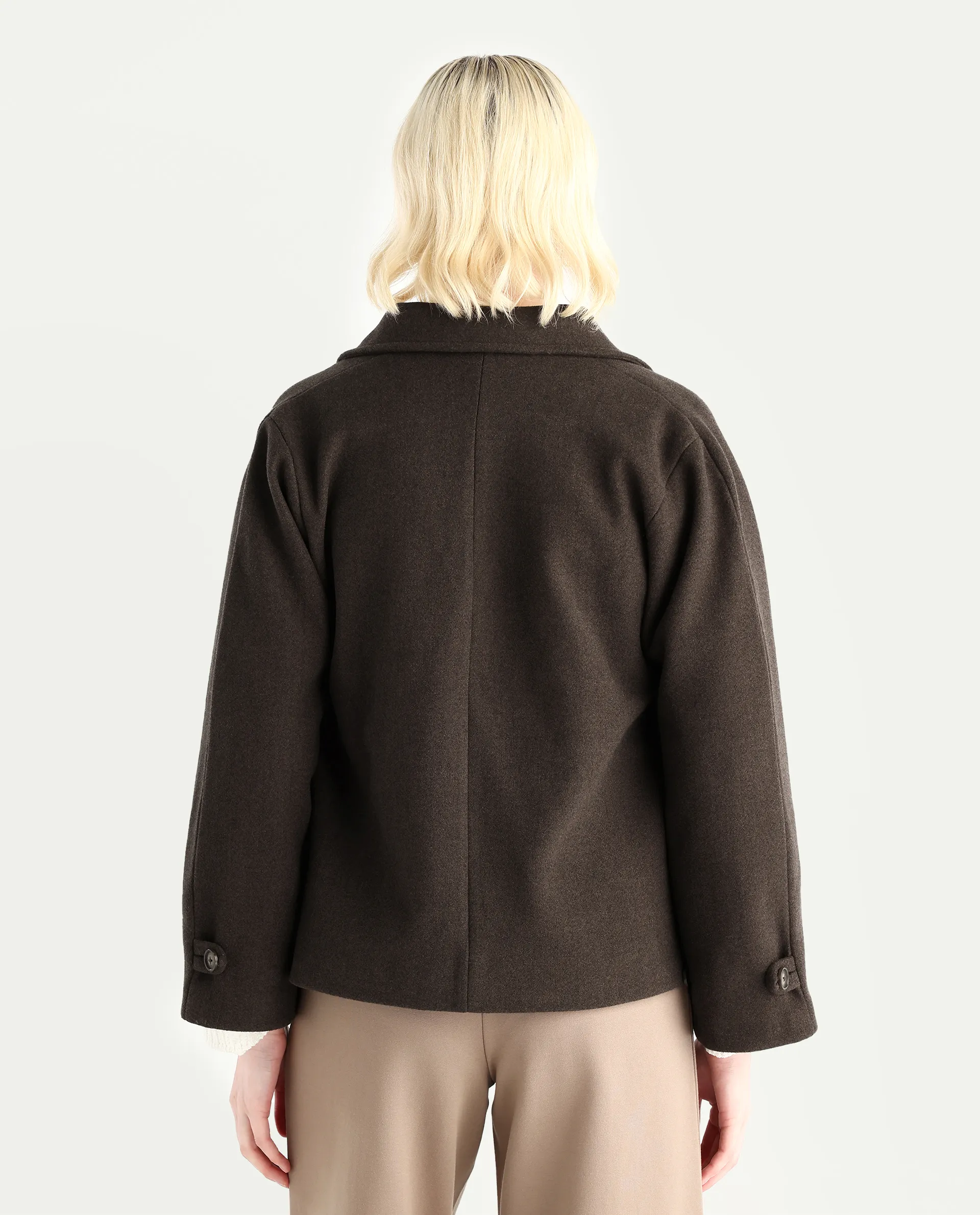 Rareism Women's Nicos Coffee Polyester Blend Collared Neck Jacket Plain Jacket - Image 8