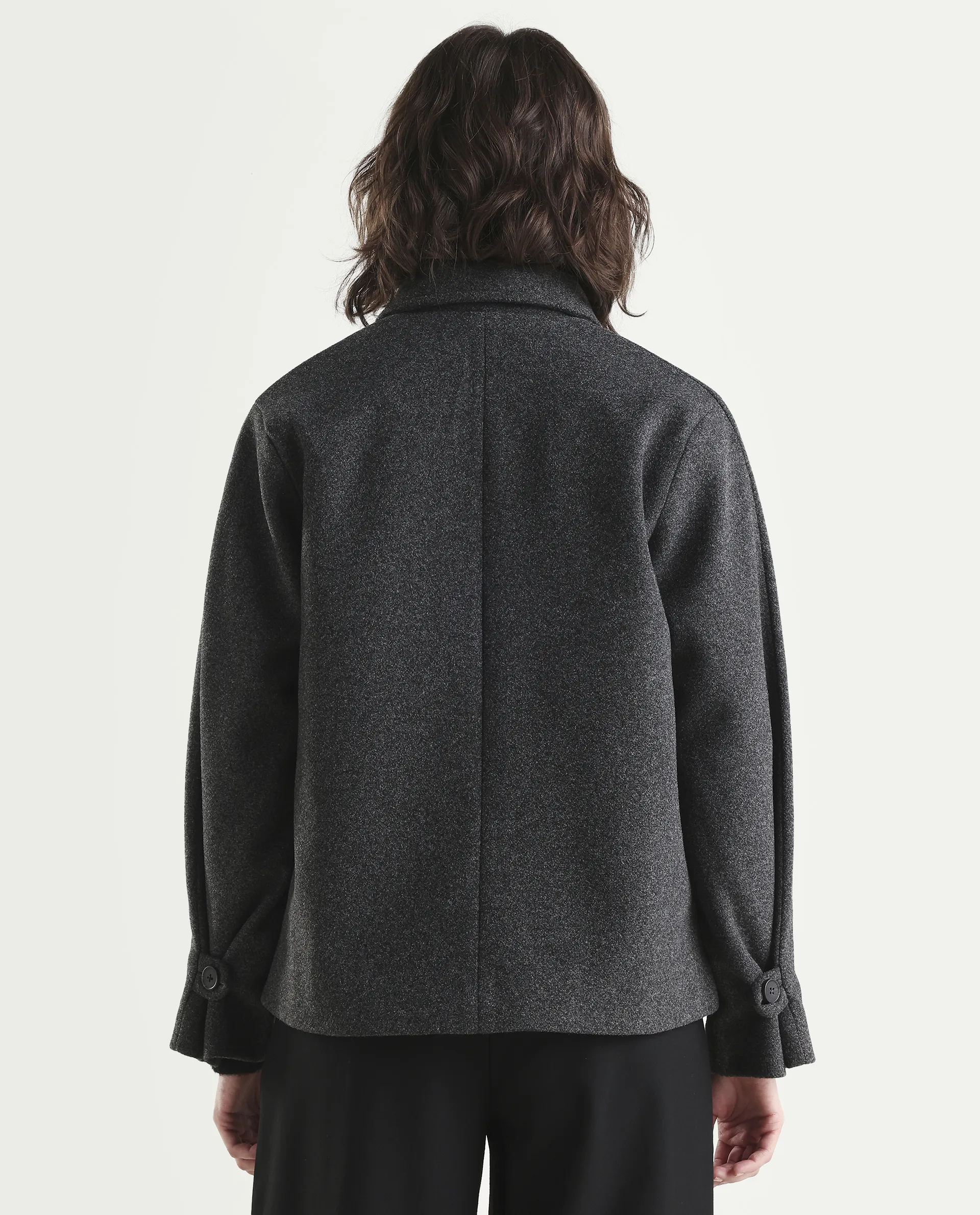 Rareism Women's Nicos Grey Polyester Blend Collared Neck Jacket Plain Jacket - Image 7