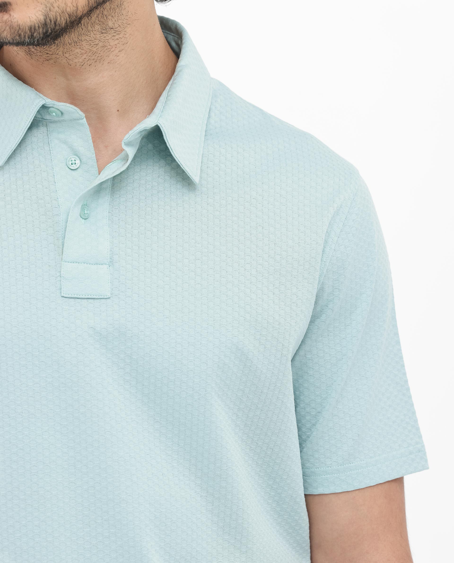 Rare Rabbit Men's Nielson Pastel Turq Cotton Textured Regular Fit Half Sleeve Polo - Image 5